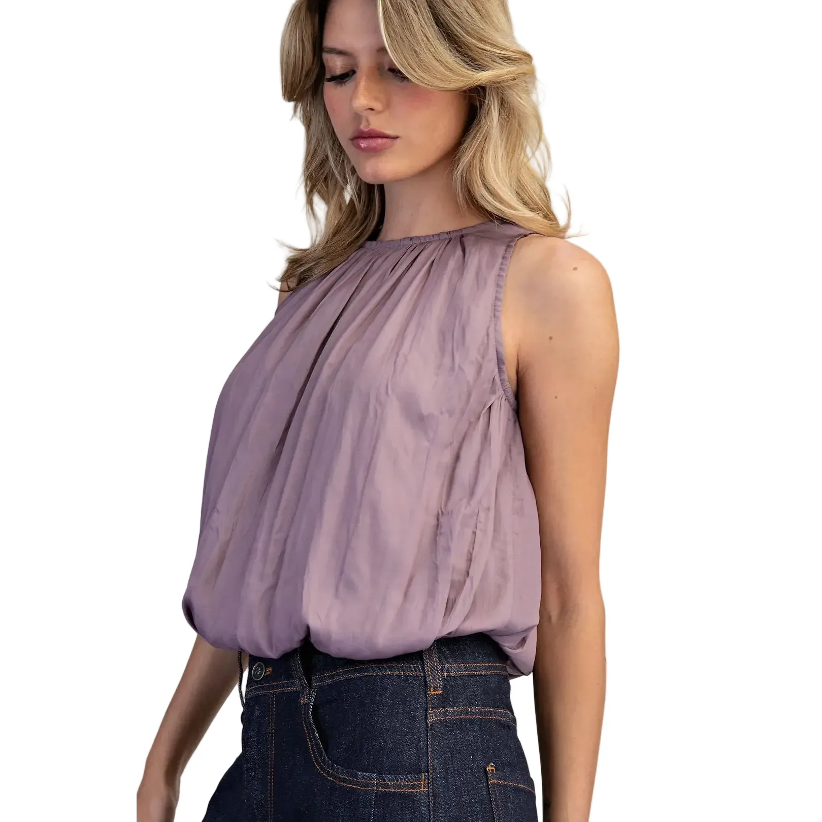 Women's ee:some Dry Herb Solid Sleeveless Gathered Blouse - Image 5