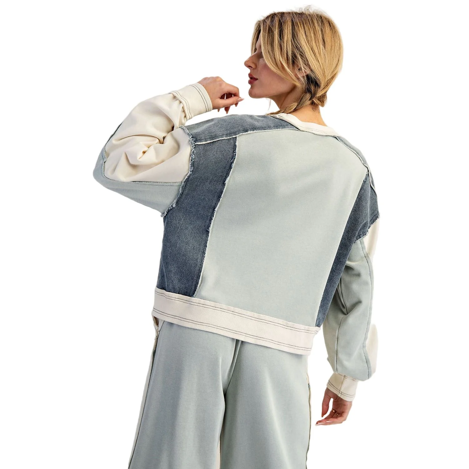 Women's ee:some Frayed Color Block Long Sleeve Pullover - Image 2