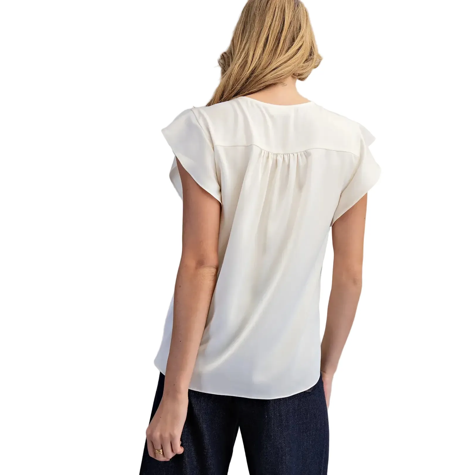 Women's ee:some Pearl White V-neck Flutter Sleeve Blouse TK16071-PEARL - Image 2
