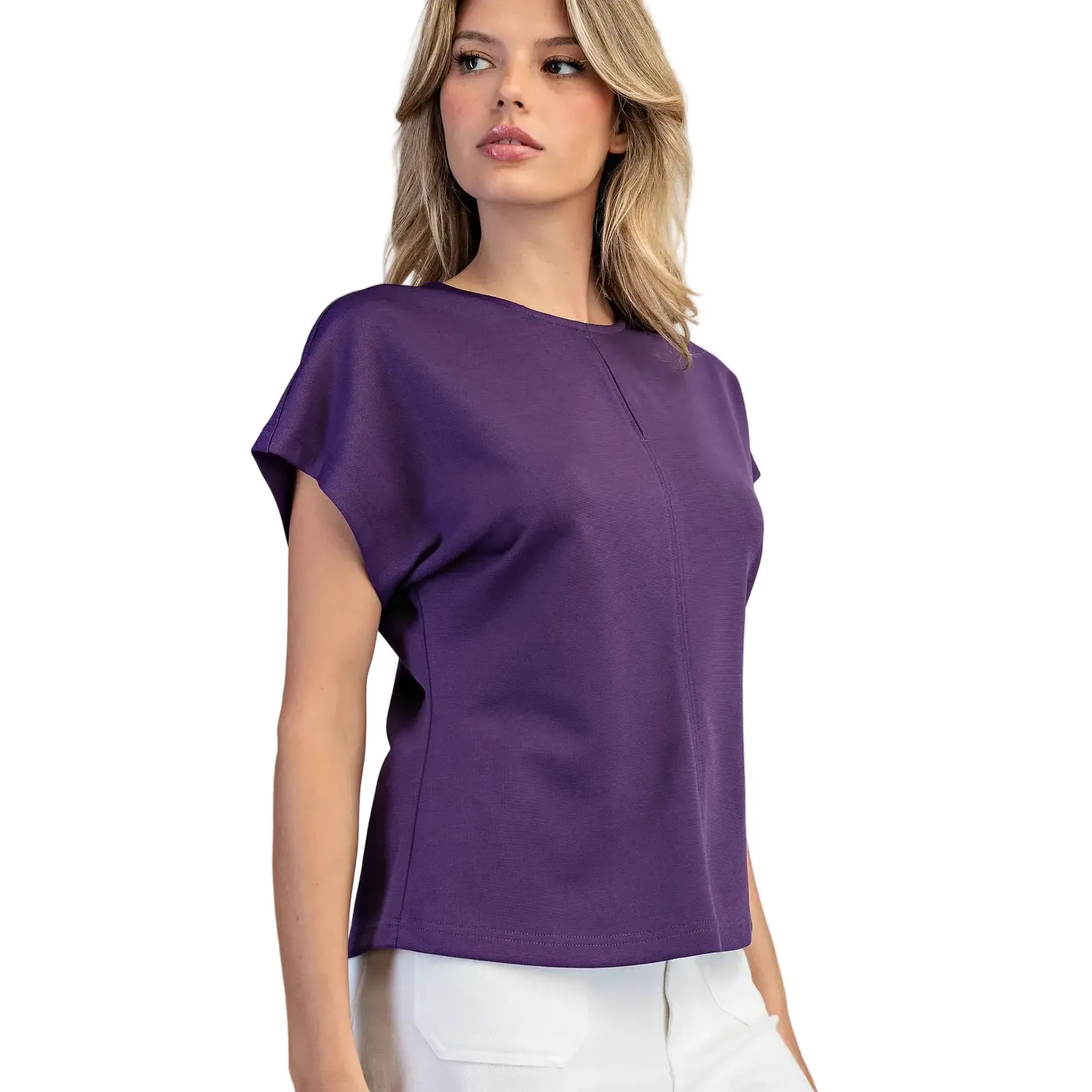 Women's ee:some Royal Purple Solid Front Keyhole Top TK14985-PURP - Image 3