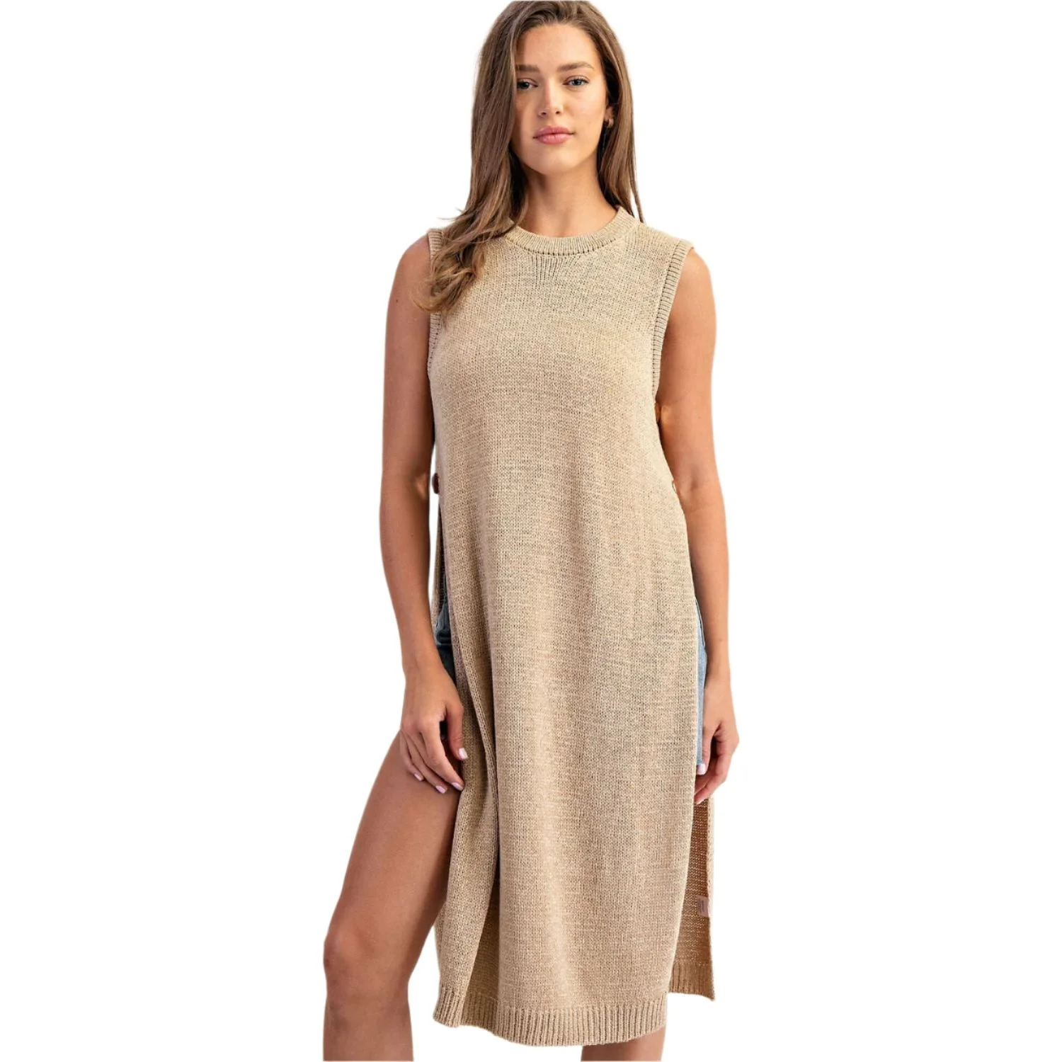 Women's ee:some Side Button Sleeveless Open Longline Sweater