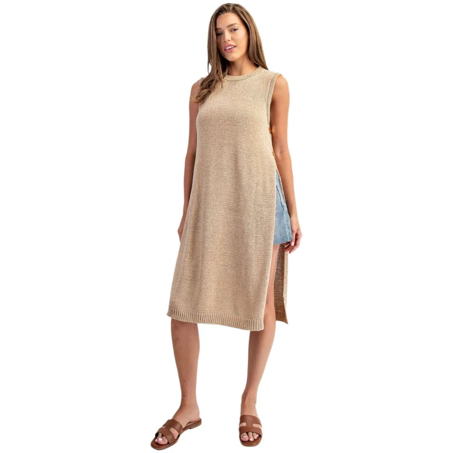Women's ee:some Side Button Sleeveless Open Longline Sweater - Image 4