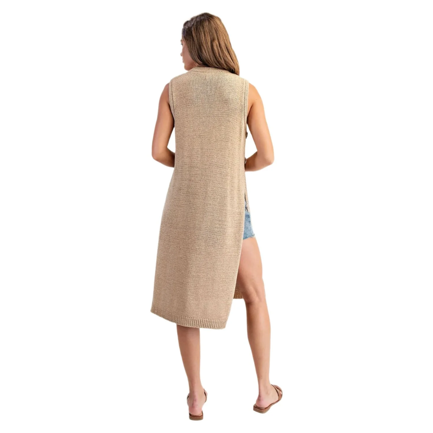 Women's ee:some Side Button Sleeveless Open Longline Sweater - Image 5