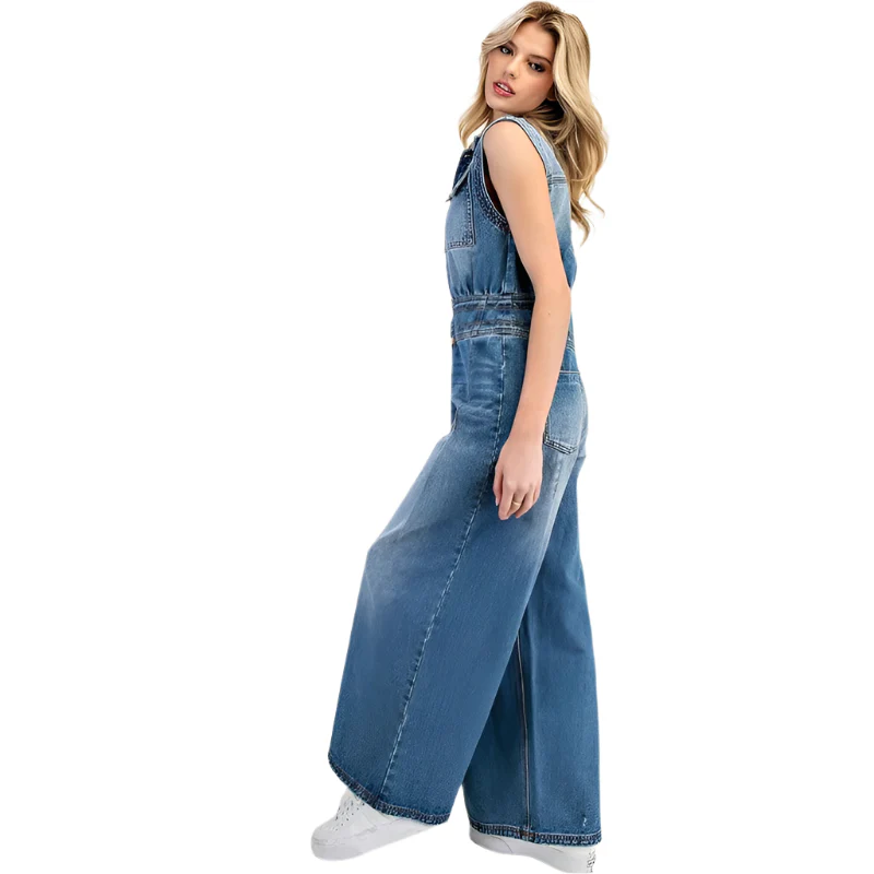 Women's ee:some Snow Washed Casual Button Down Jumpsuit - Image 6