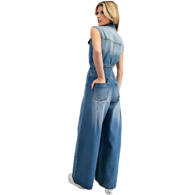 Women's ee:some Snow Washed Casual Button Down Jumpsuit - Image 7