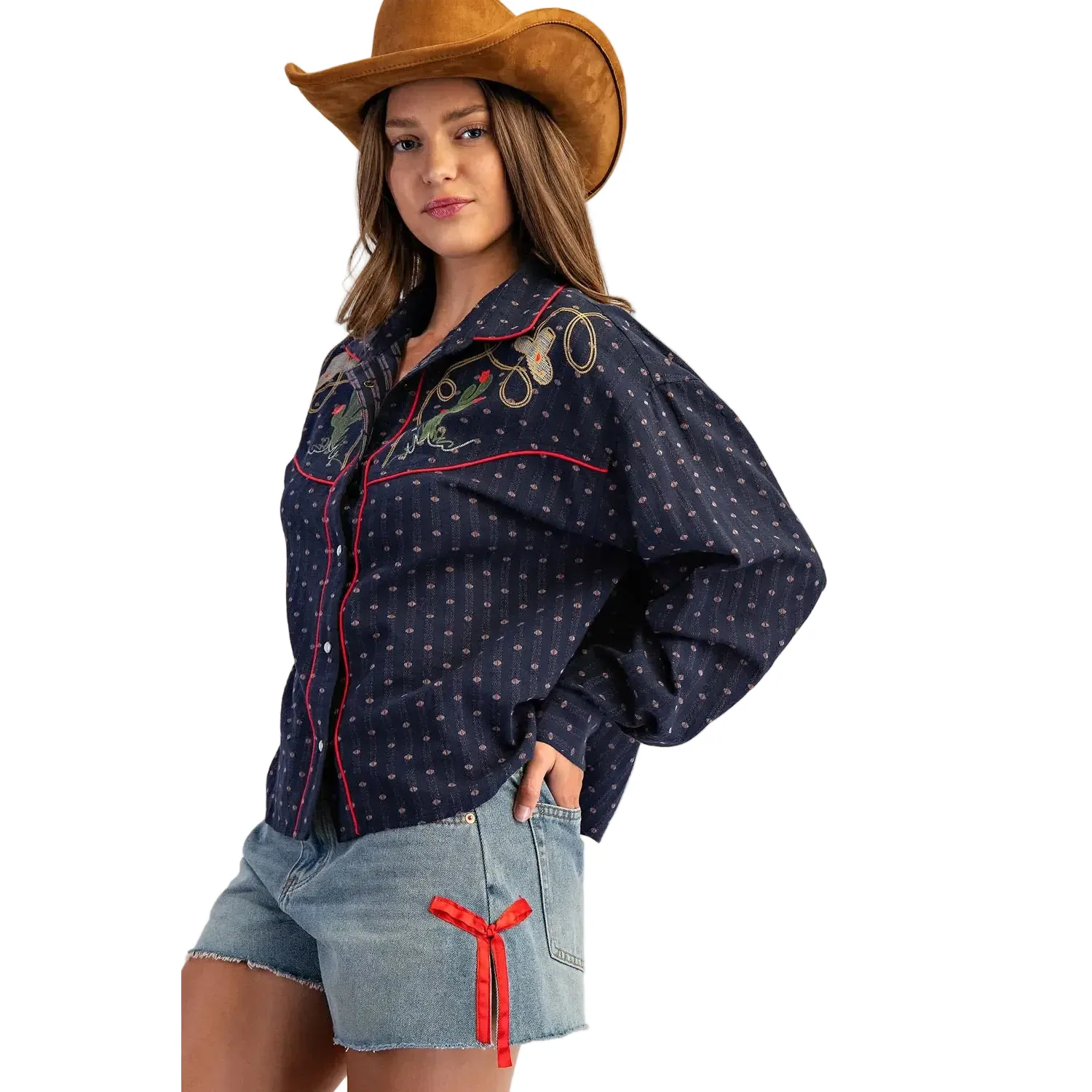 Women's ee:some Western Embroidered Button Down Shirt - Image 6