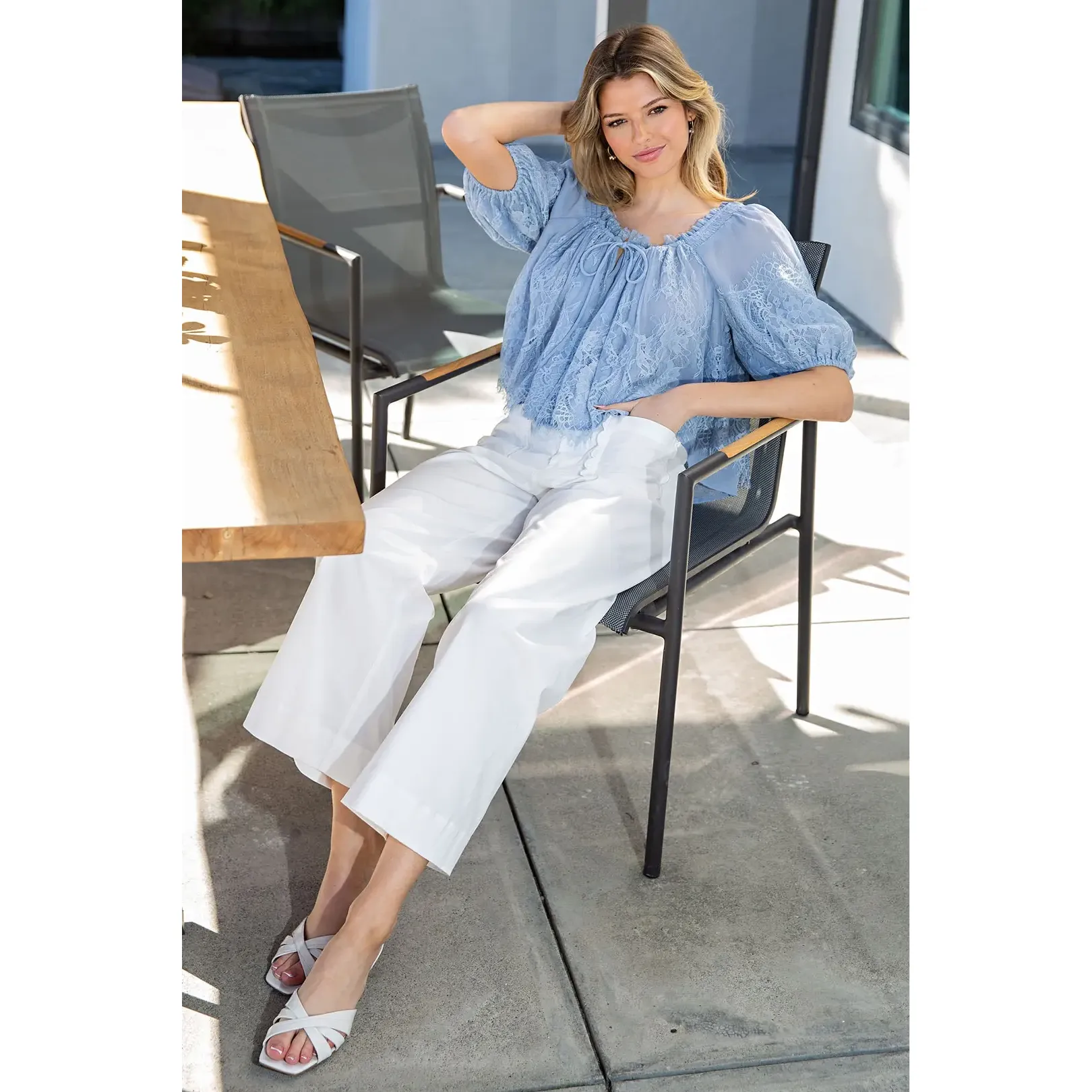 Women's ee:some White Scalloped Pocket Straight Leg Pants PY13269 - Image 4