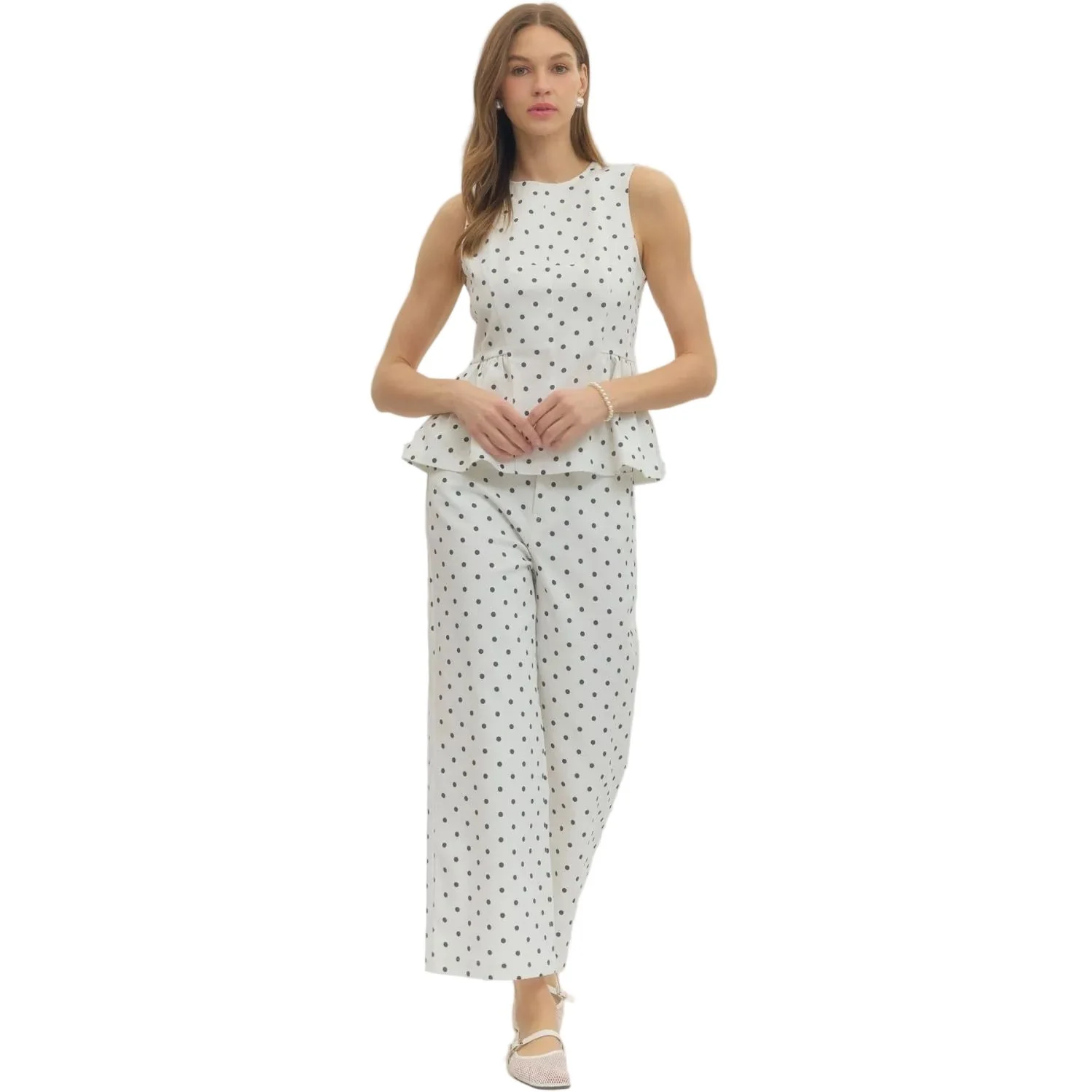 Women's Entro Black and White Polka Dot Sleeveless Top T30810 - Image 5