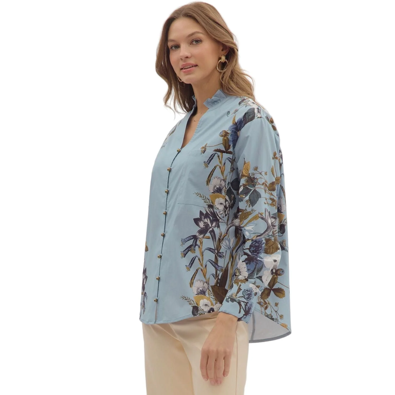 Women's Entro Long Sleeve Floral Chambray Shirt T28313 - Image 2
