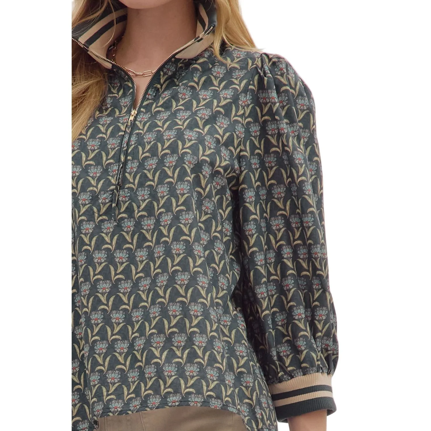 Women's Entro Floral Print 3/4 Puff Sleeve Top T28763 - Image 6
