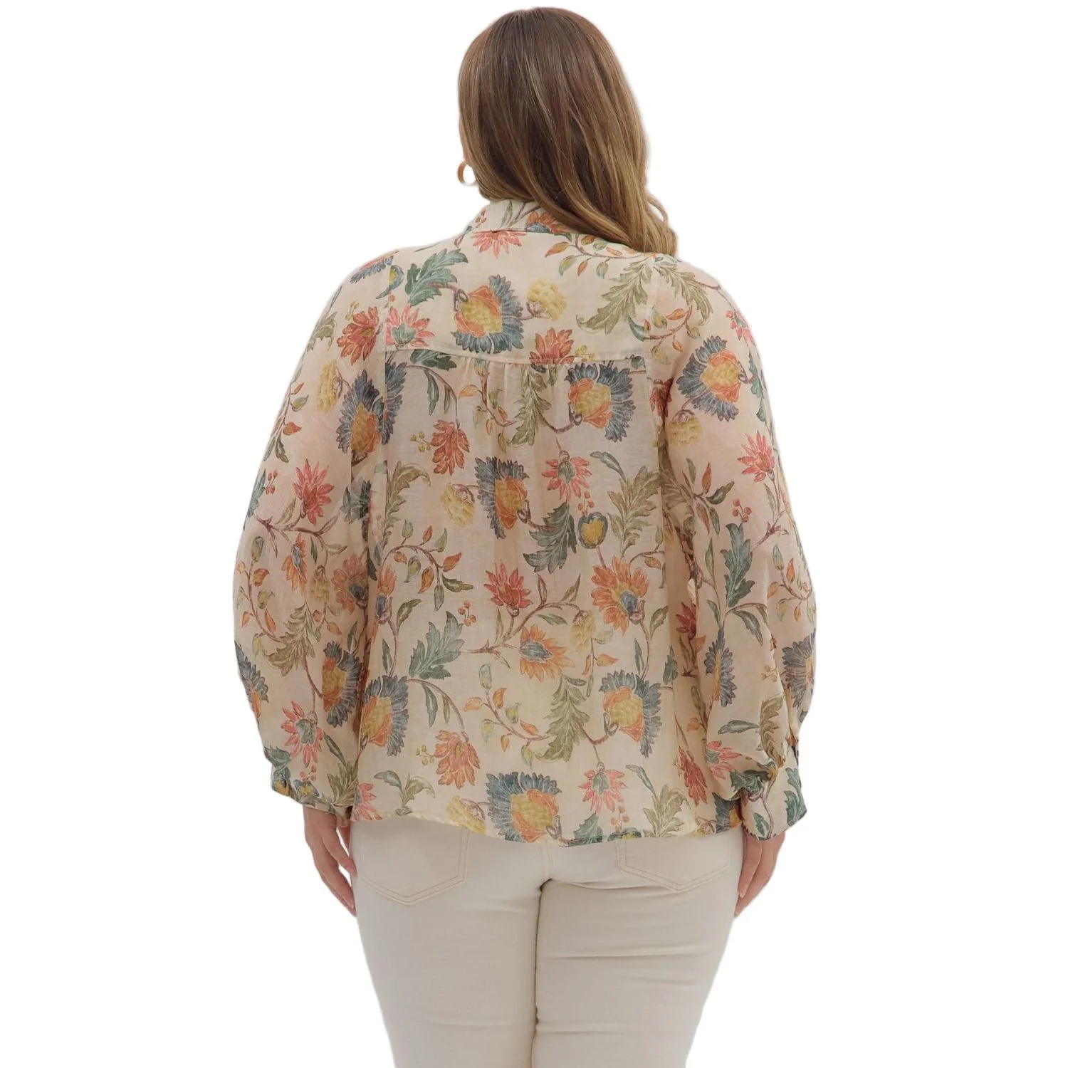 Women's Entro Floral Print Long Sleeve Button Down T29041P - Image 4