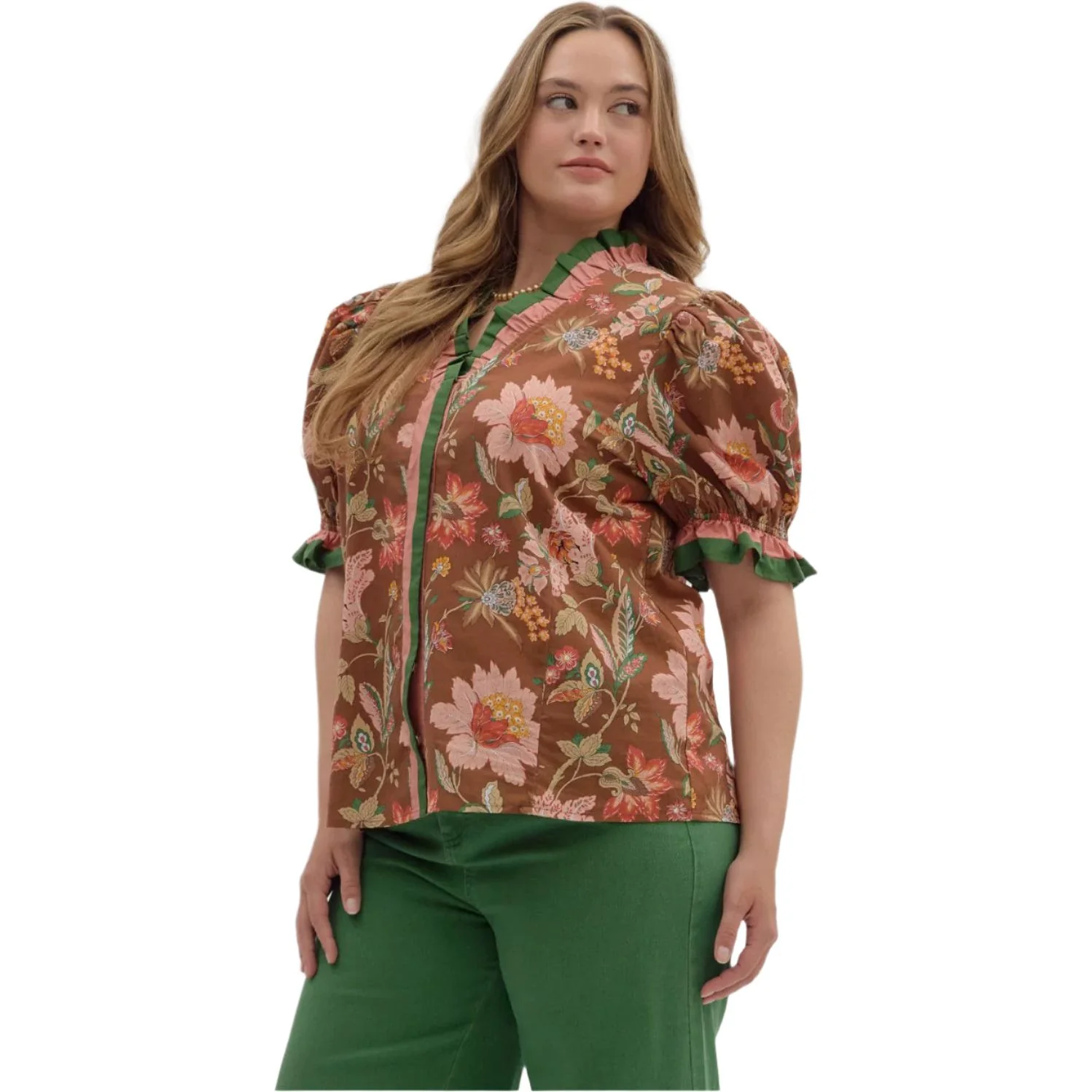 Women's Entro Floral Print Shoulder Puff Sleeve Top T27949P - Image 2