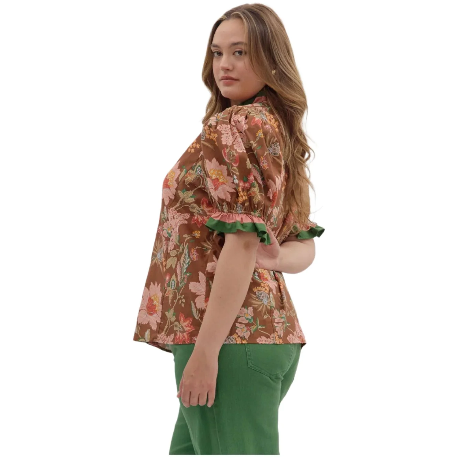 Women's Entro Floral Print Shoulder Puff Sleeve Top T27949P - Image 3