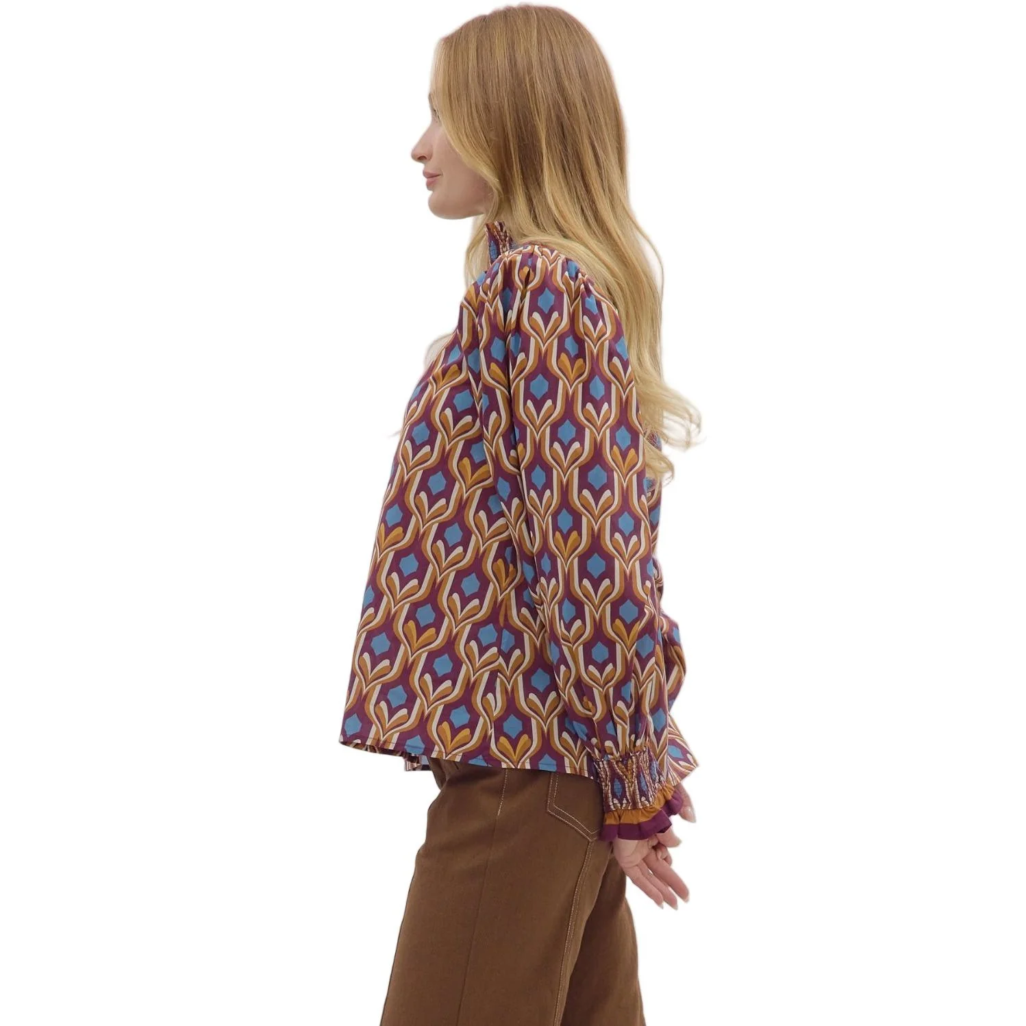 Women's Entro Geometric Print Long Sleeve Blouse T29048 - Image 3
