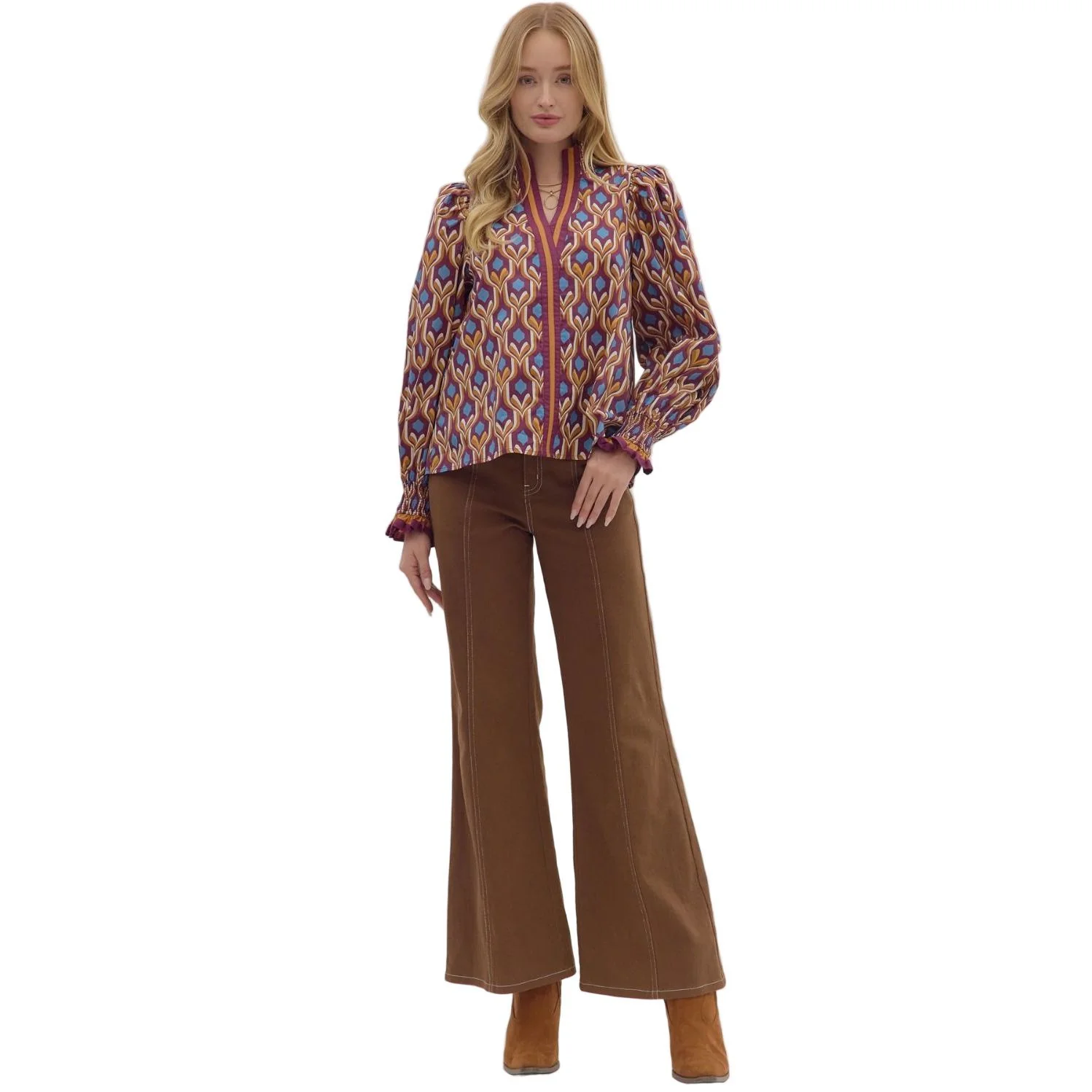 Women's Entro Geometric Print Long Sleeve Blouse T29048 - Image 5