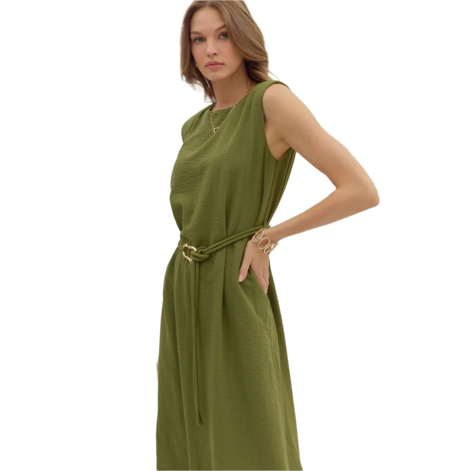 Women's Entro Green Slit Hem Dress D28522 - Image 5
