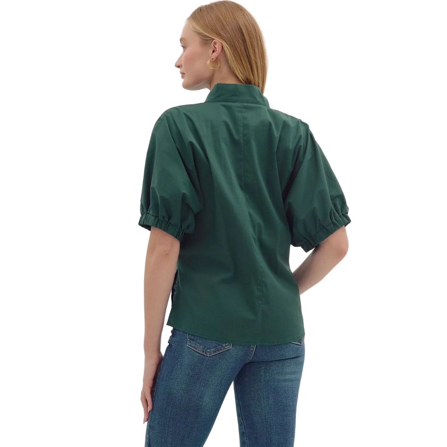 Women's Entro Hunter Green Puff Sleeve V-neck Top T26223 - Image 4