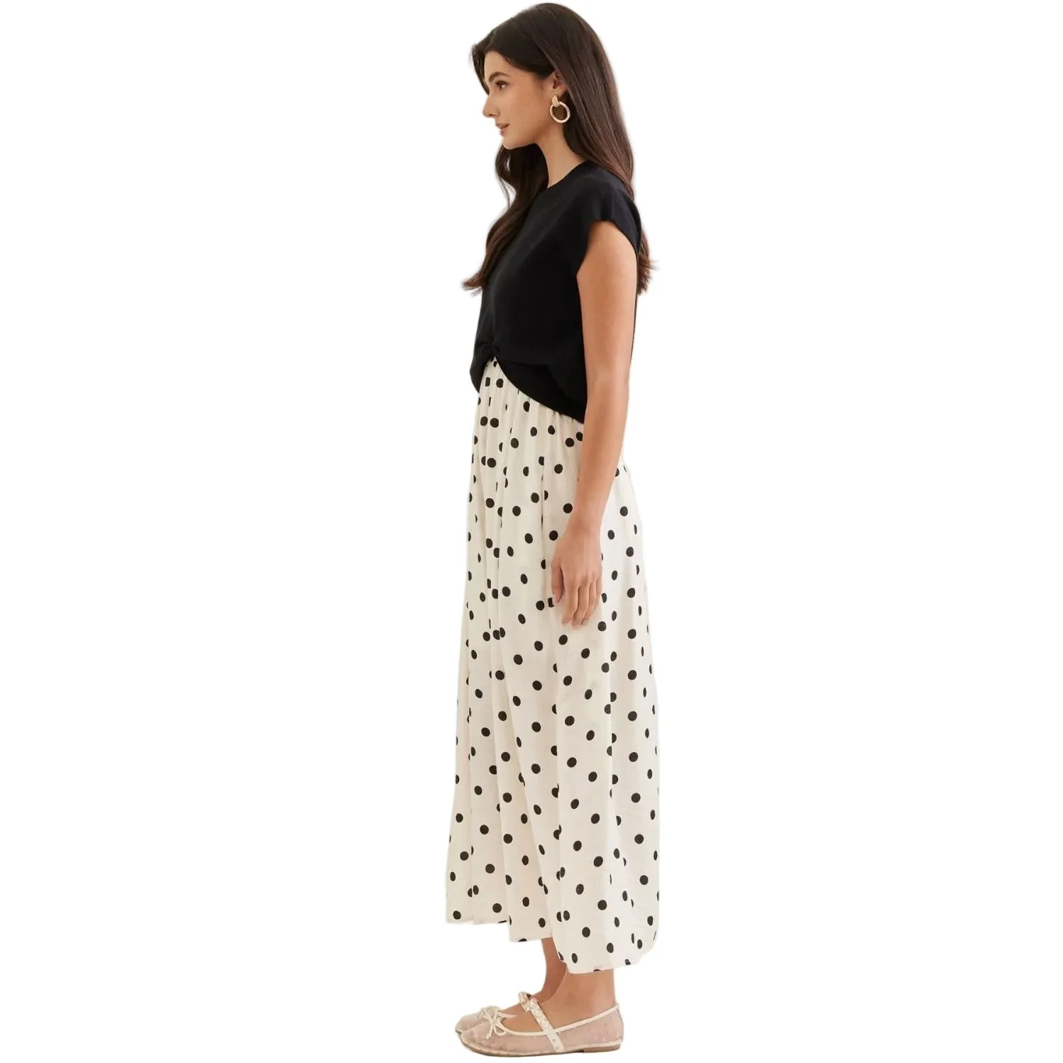Women's Entro Layered Polka Dot Midi Dress D31521 - Image 3