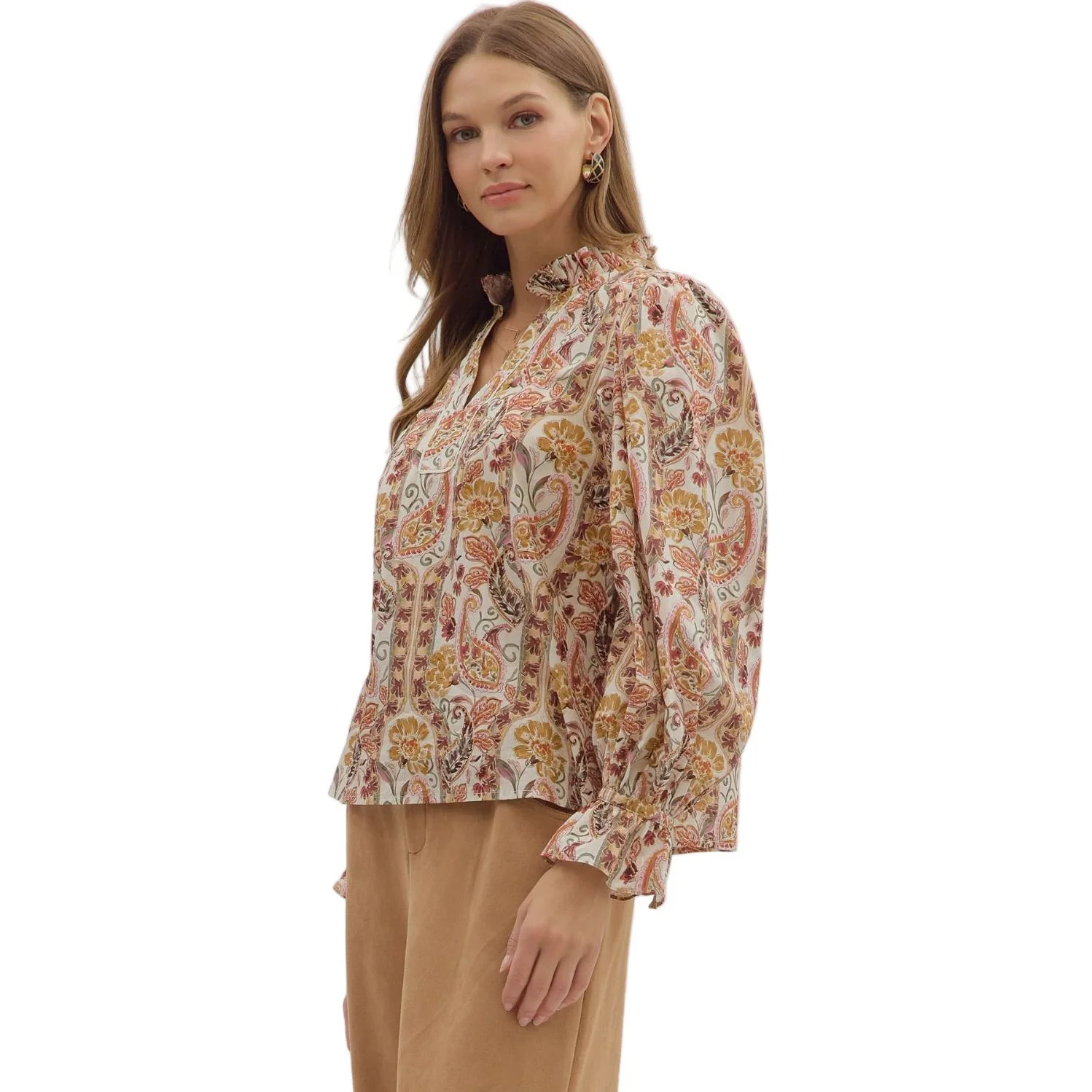Women's Entro Paisley Print Long Sleeve Blouse T29010 - Image 2
