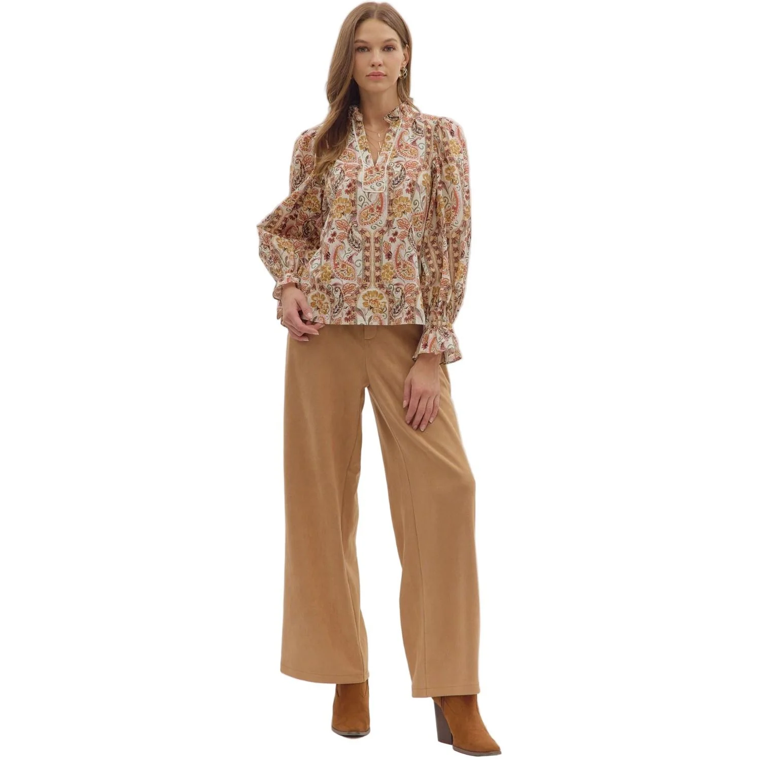Women's Entro Paisley Print Long Sleeve Blouse T29010 - Image 5