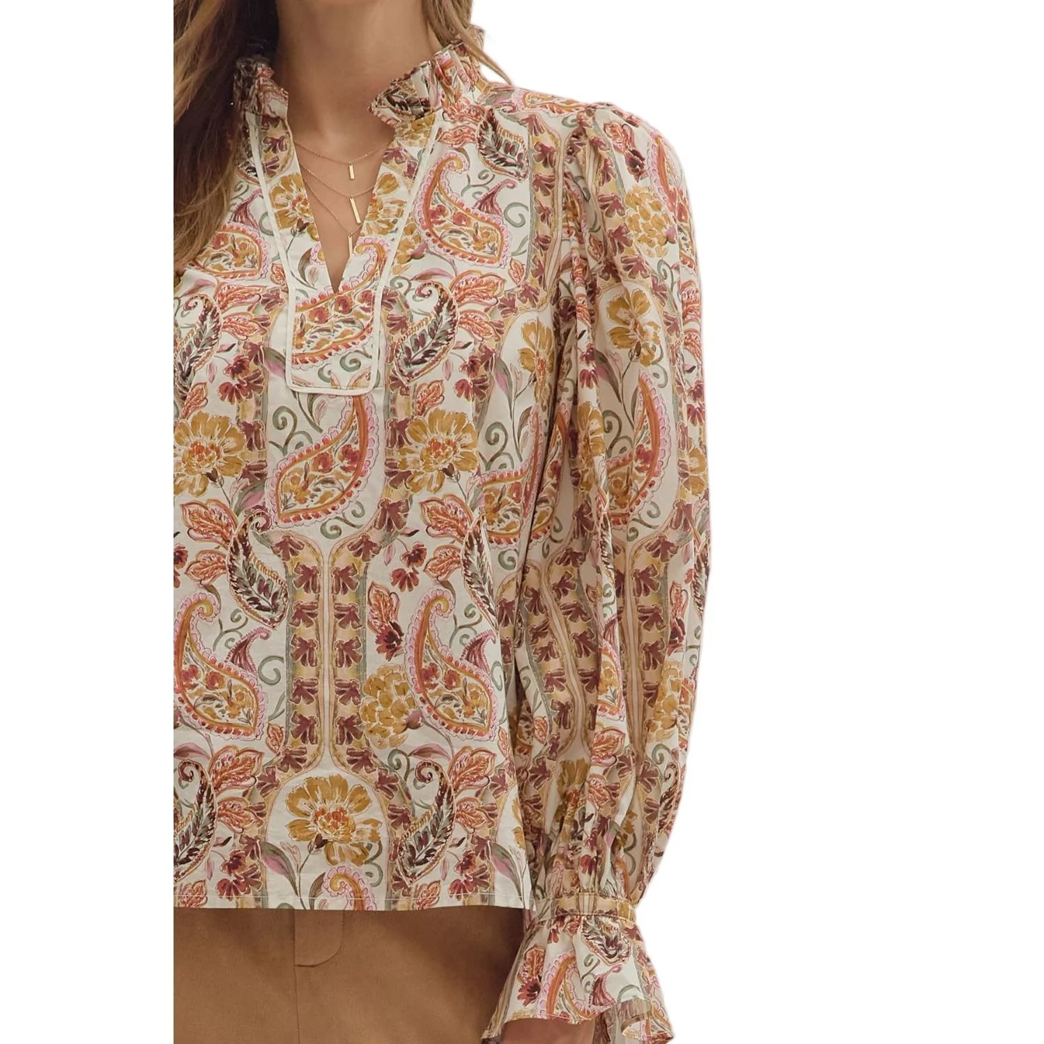 Women's Entro Paisley Print Long Sleeve Blouse T29010 - Image 6