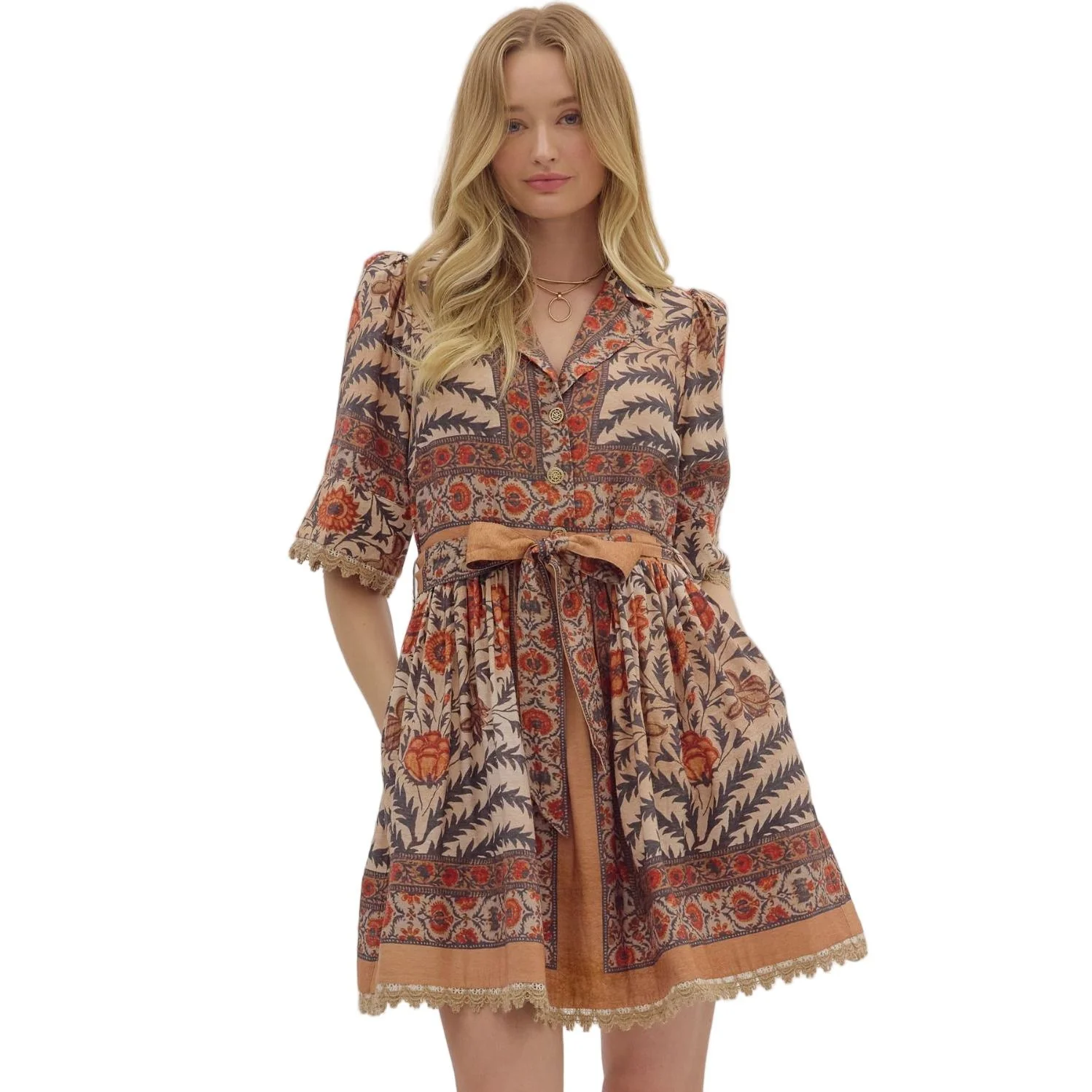 Women's Entro Printed Short Sleeve Mini Dress D27993