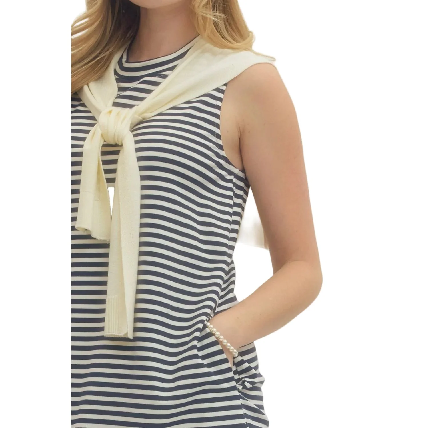Women's Entro Sleeveless Striped Dress With Knit Scarf Attached D30174 - Image 5