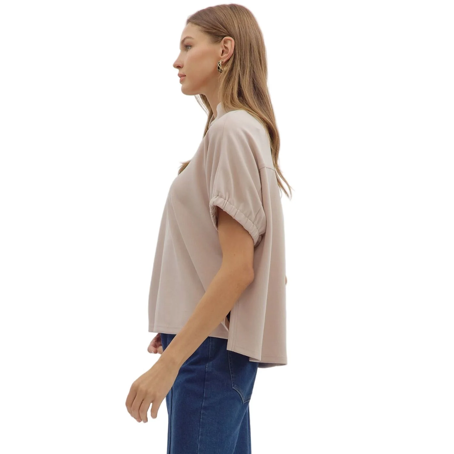 Women's Entro Solid Short Sleeve V-neck Top T28724 - Image 3
