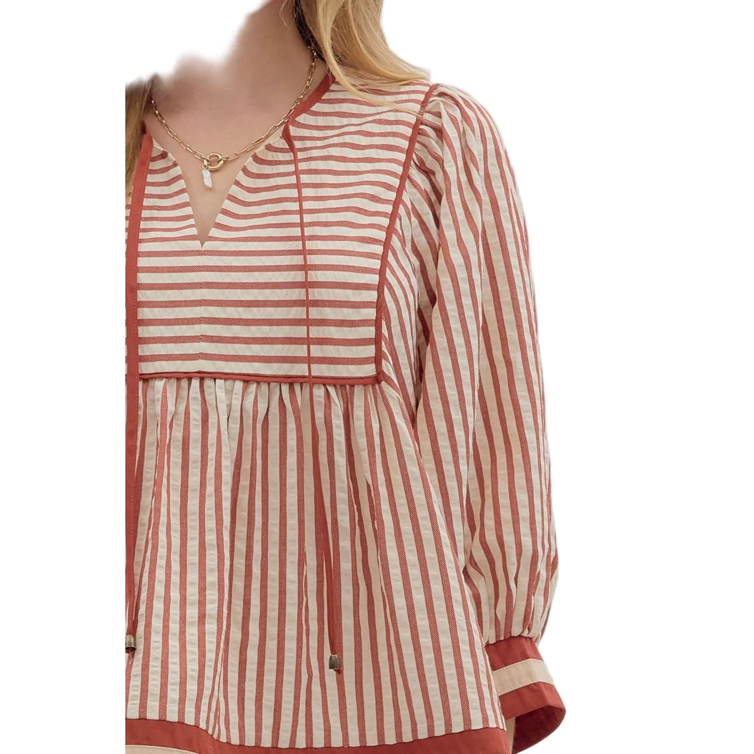 Women's Entro Striped Pattern Blouse T27889 - Image 6