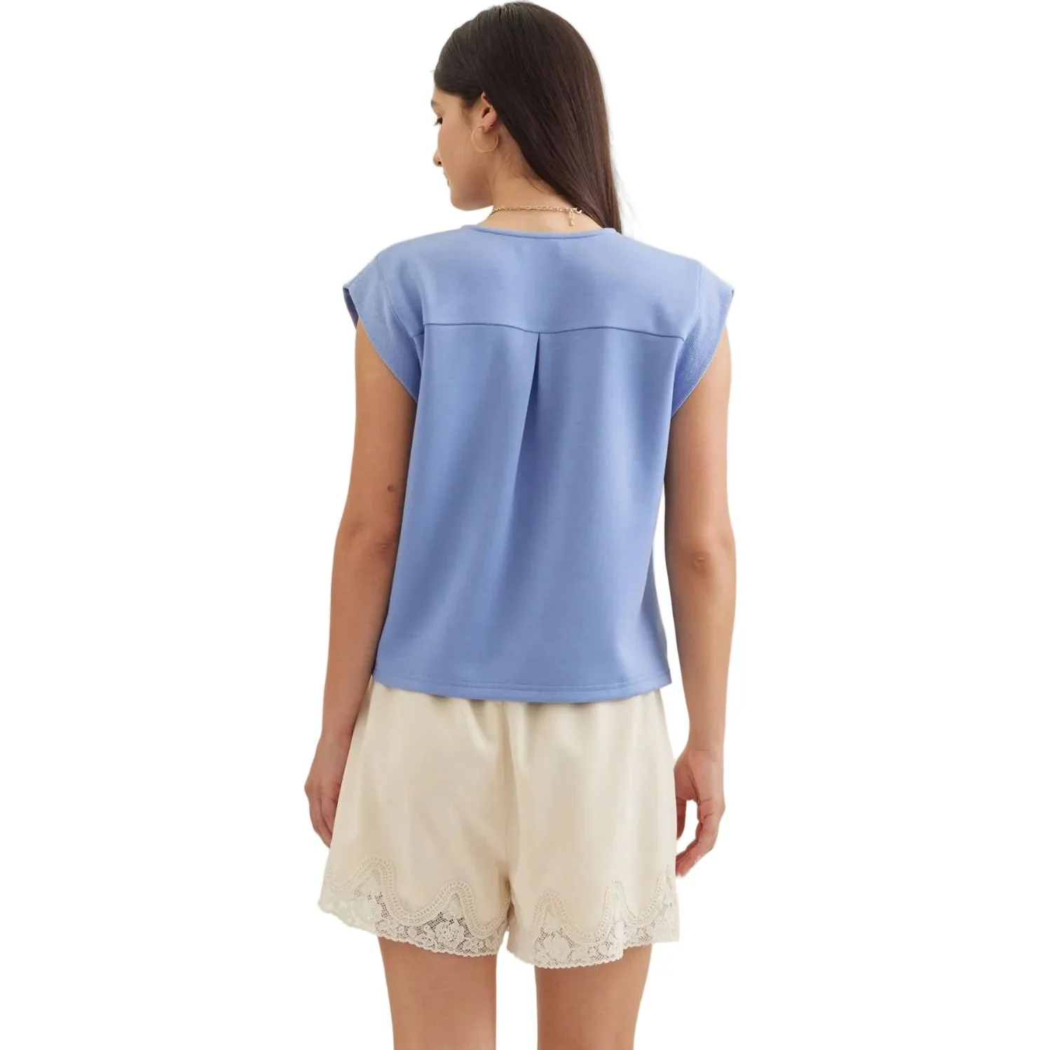 Women's Entro V-neck Solid Cap Sleeve Top T31008 - Image 10