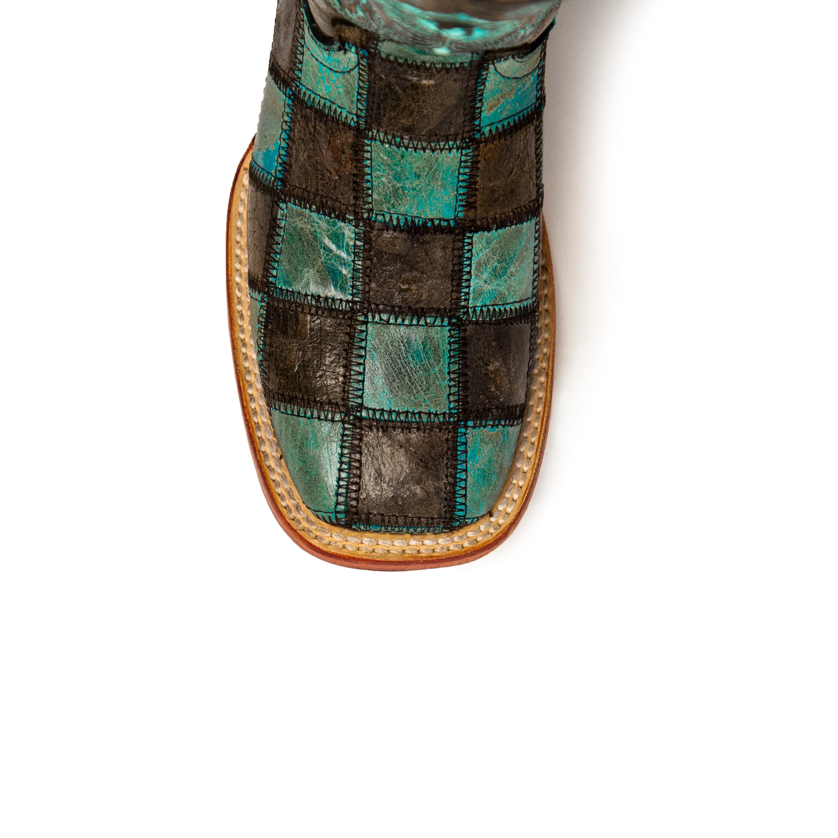 Women's Ferrini Brown/Teal Patchwork Western Square Toe Boots 8139350 - Image 5