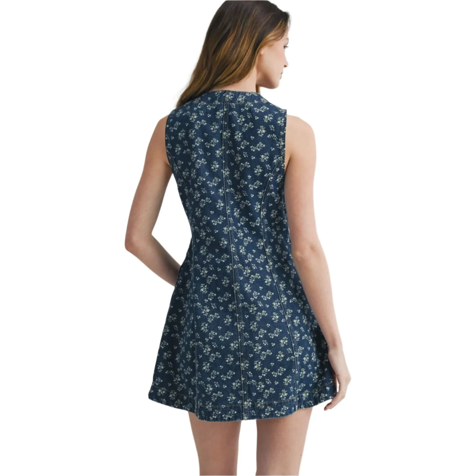 Women's Floral Ditsy Print Denim Button-front Dress - Image 7