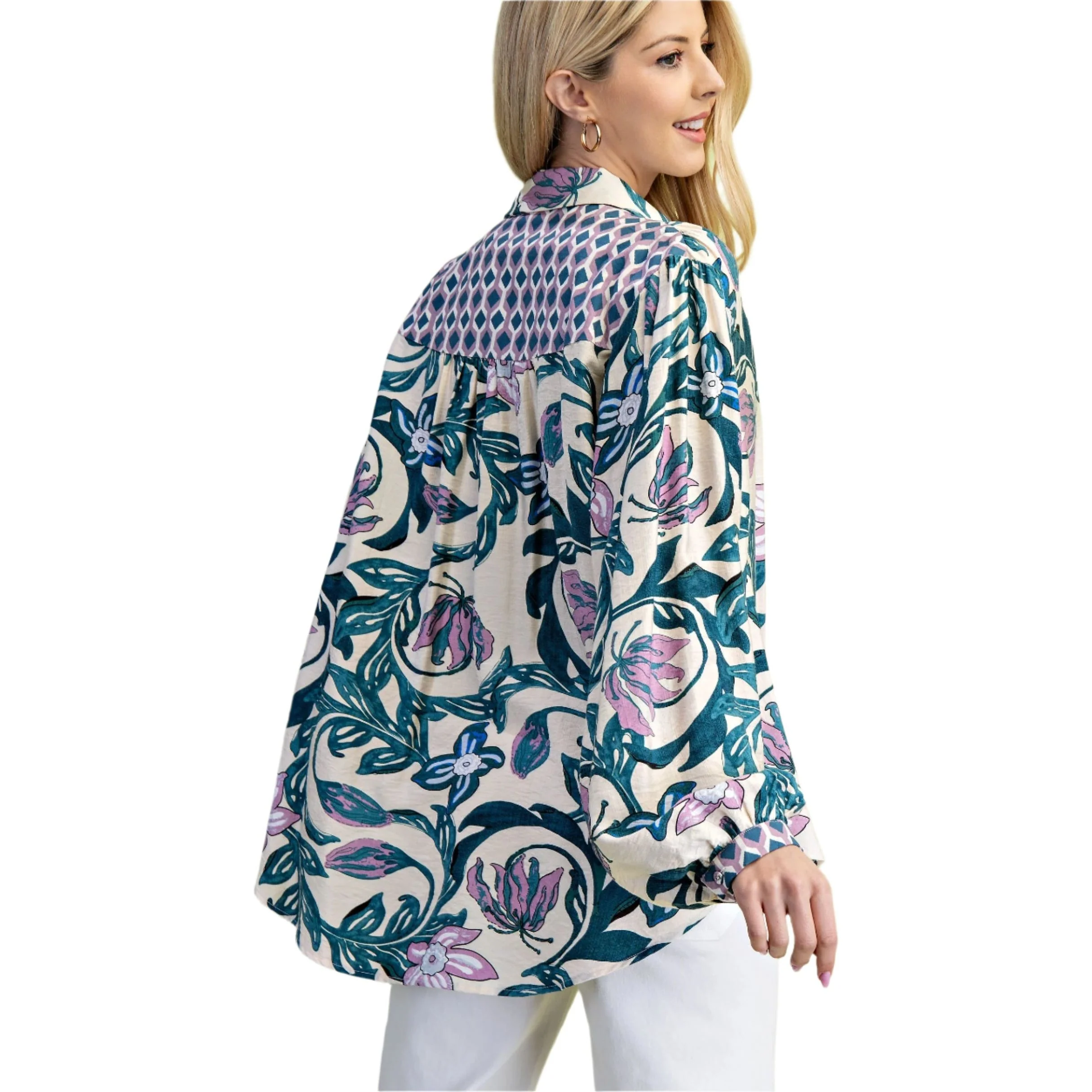 Women's Floral Print Button Down Shirt - Image 4