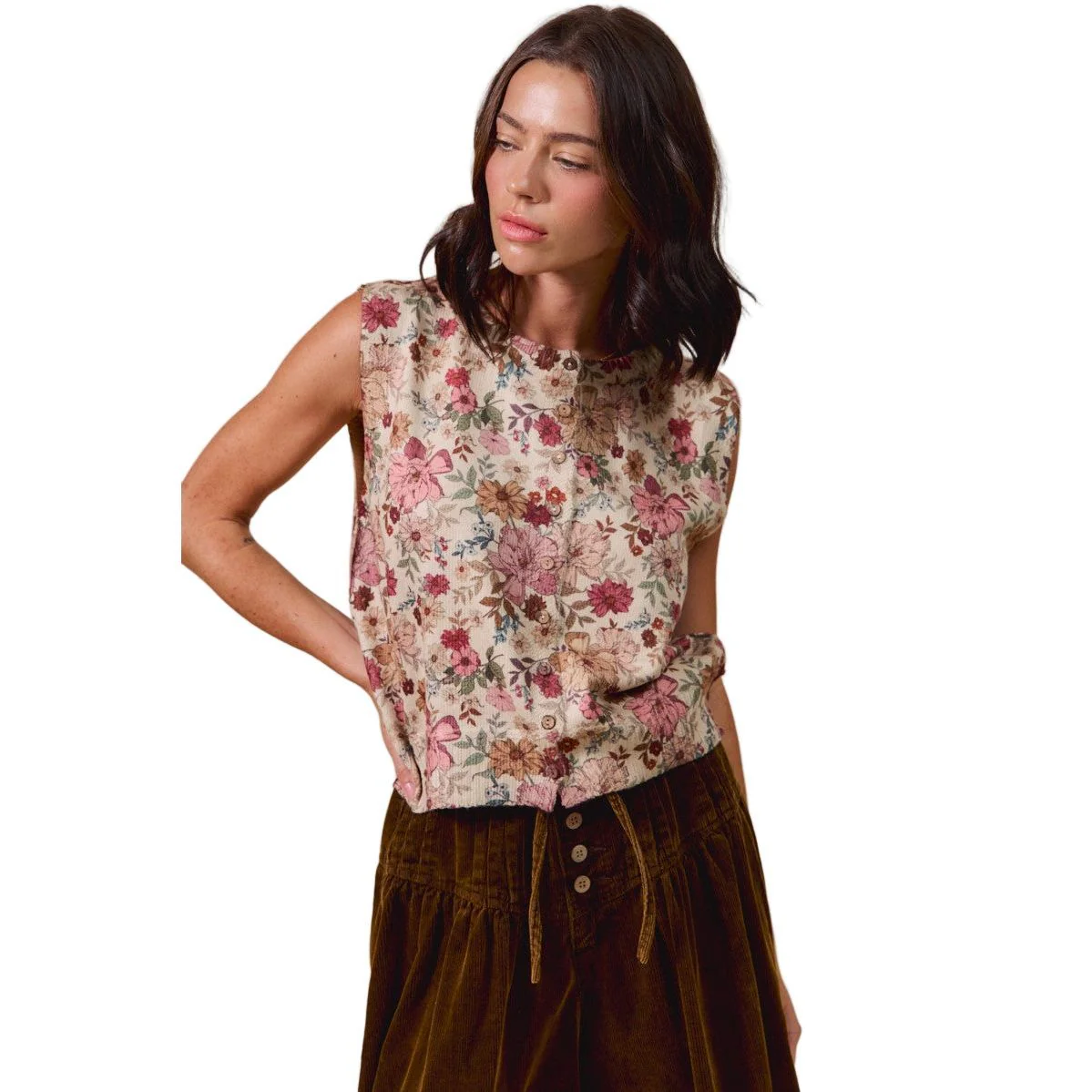 Women's Floral Print Button Sweater Vest - Image 4