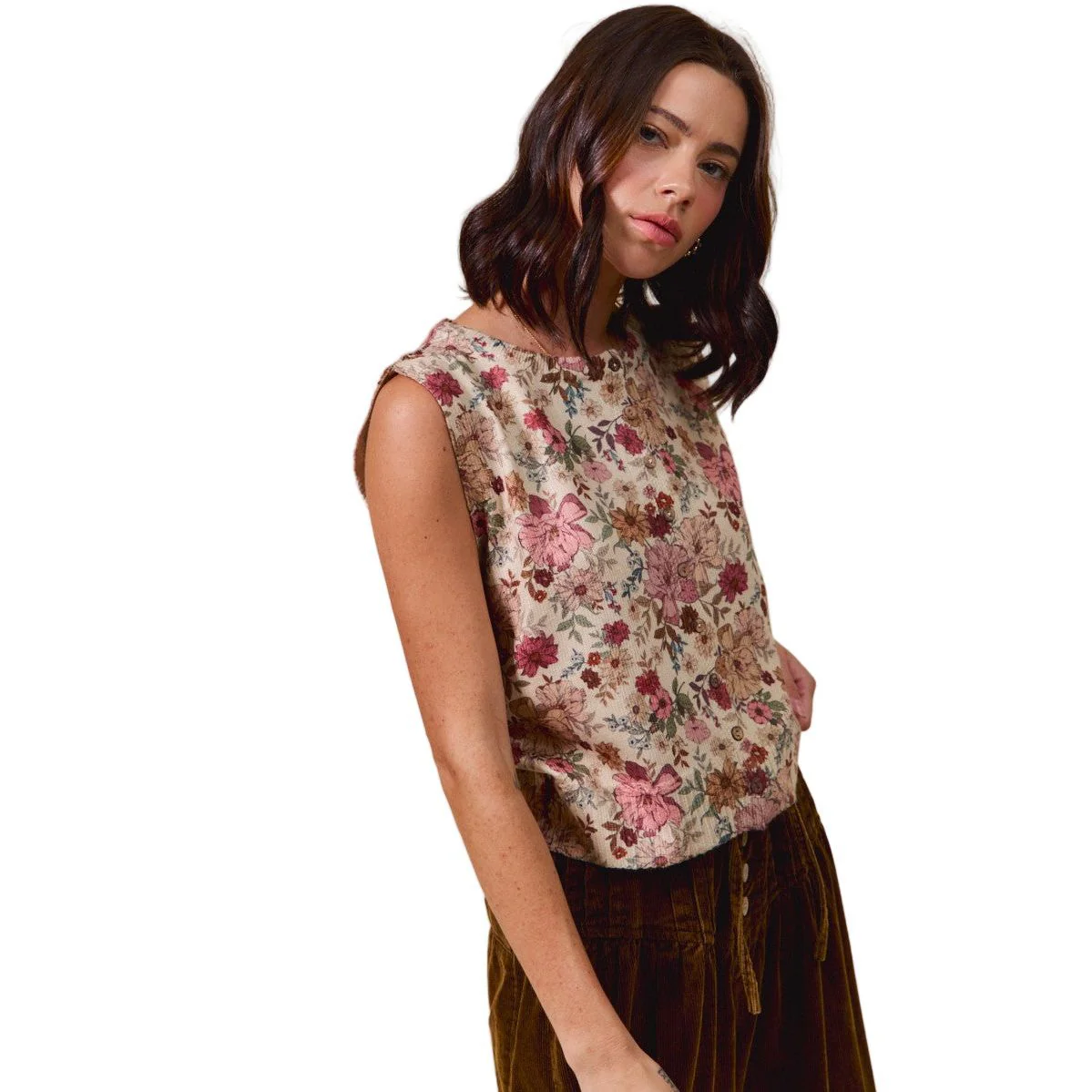 Women's Floral Print Button Sweater Vest - Image 5