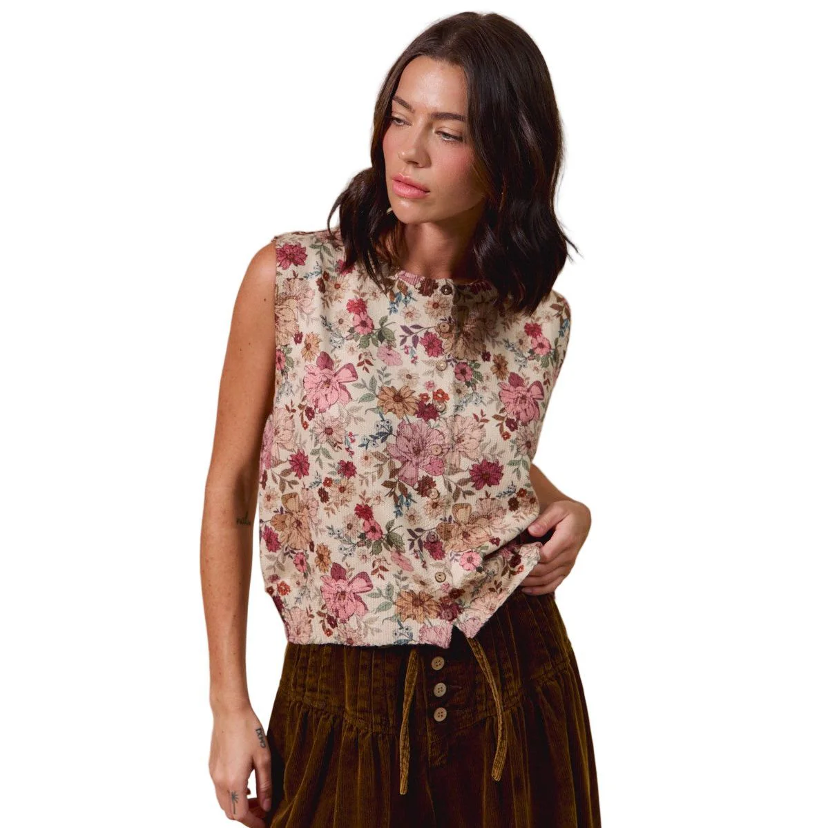 Women's Floral Print Button Sweater Vest - Image 6