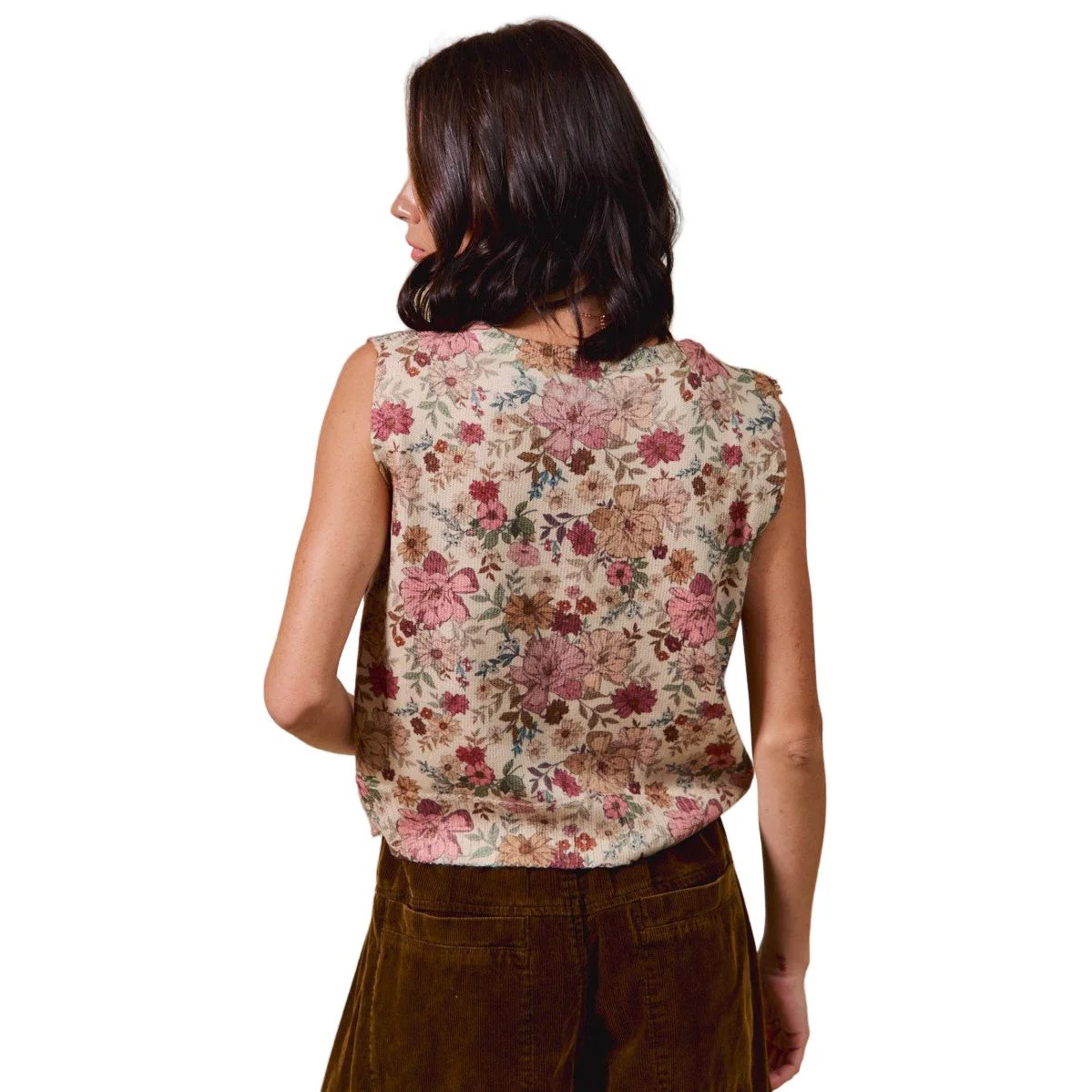 Women's Floral Print Button Sweater Vest - Image 7