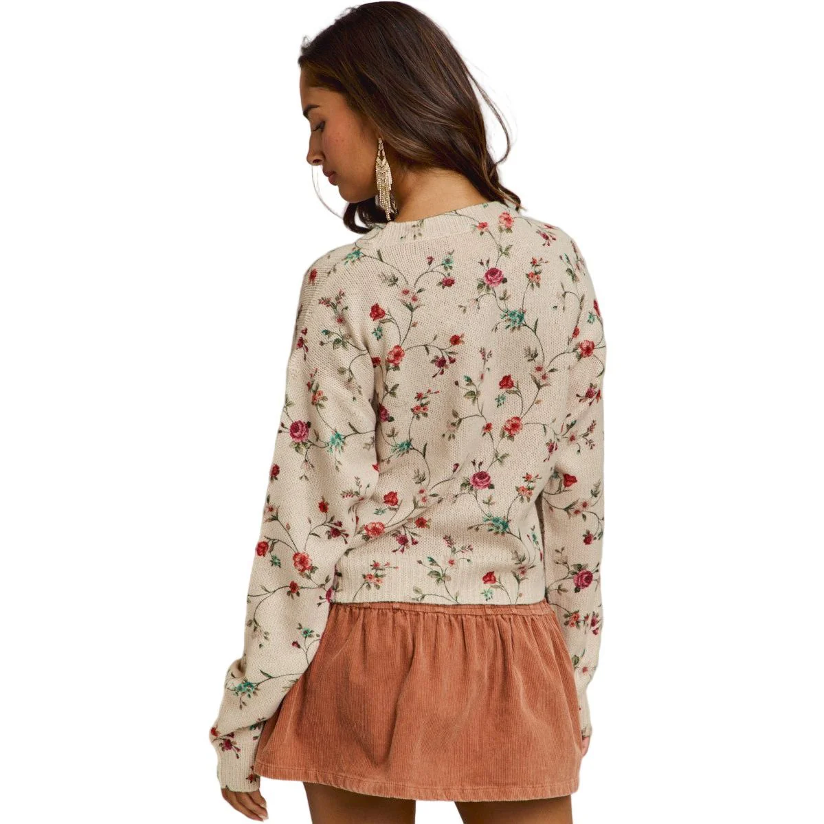 Women's Floral Print Crewneck Sweater Knit Top - Image 5