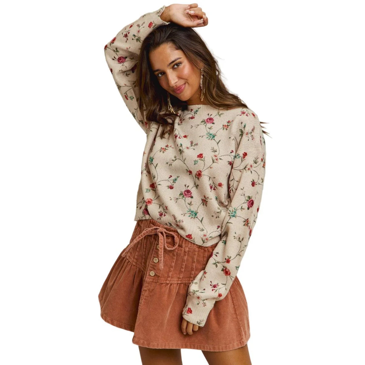 Women's Floral Print Crewneck Sweater Knit Top - Image 7