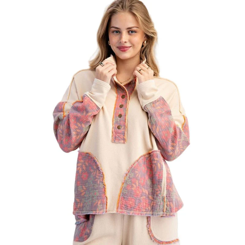 Women's Floral Print Terry Pullover ET71578 - Image 3