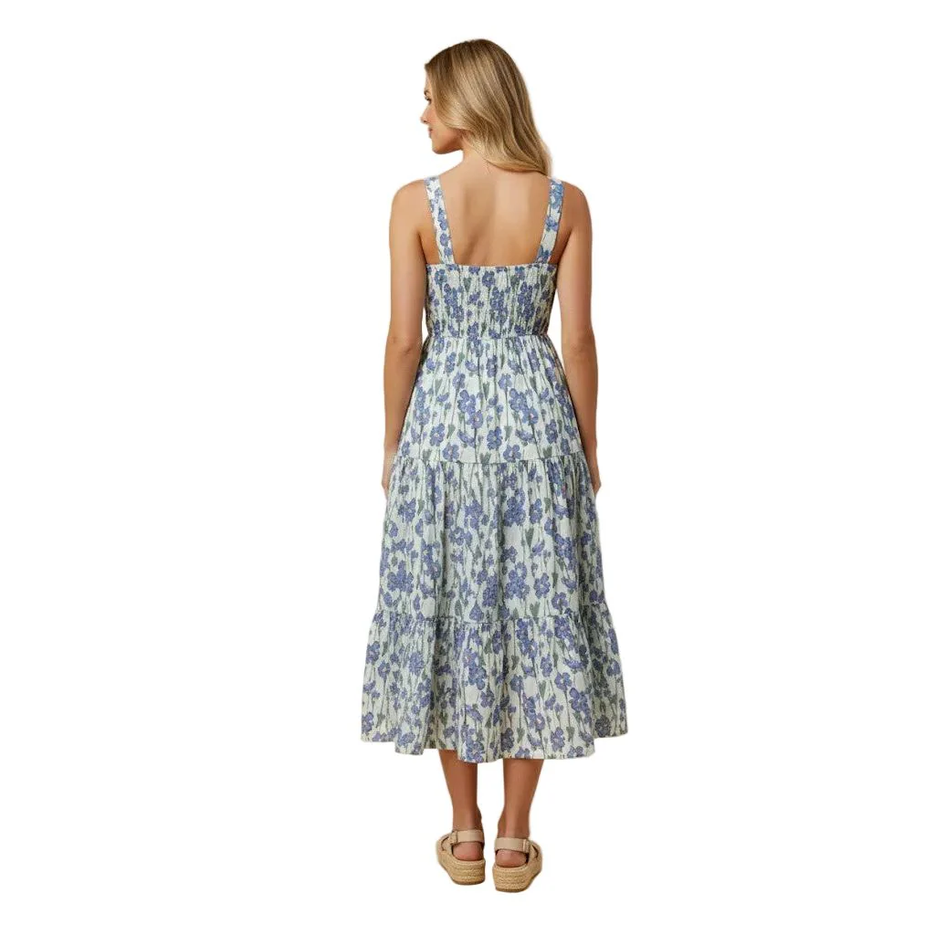 Women's Hayden Floral Print Pleat Detail Sleeveless Poplin Dress HY3001 - Image 3