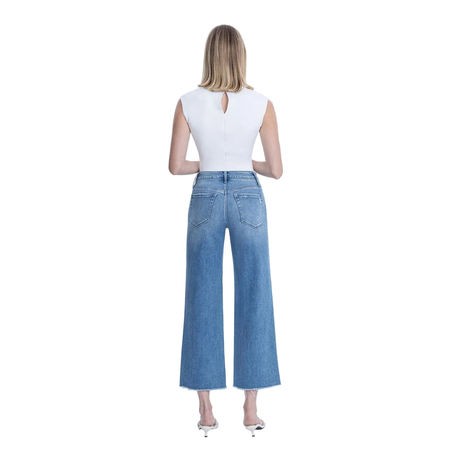 Women's Flying Monkey High Rise Raw Hem Crop Slim Wide Leg Jeans F6046 - Image 6