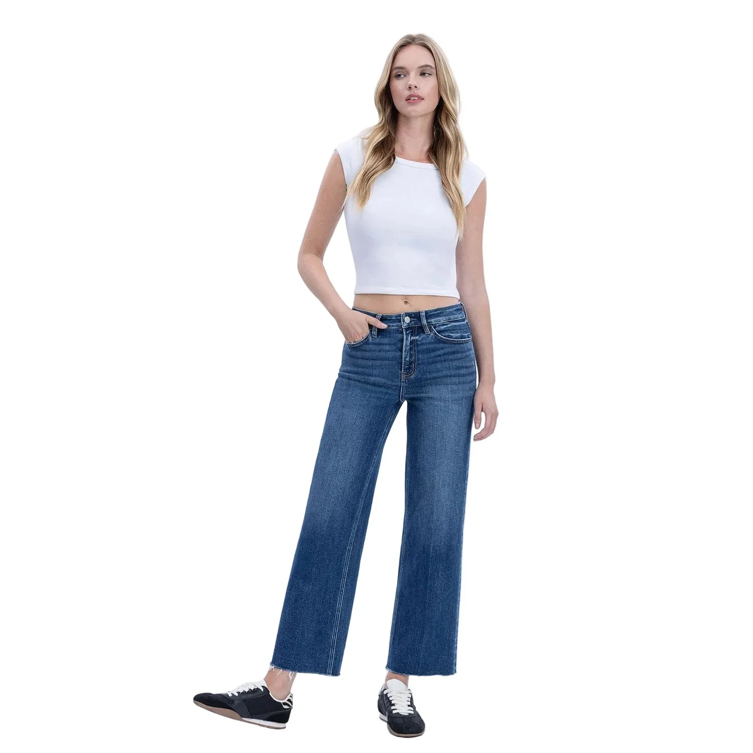 Women's Flying Monkey High Rise Trouser Press Wide Leg Jeans F6327 - Image 6