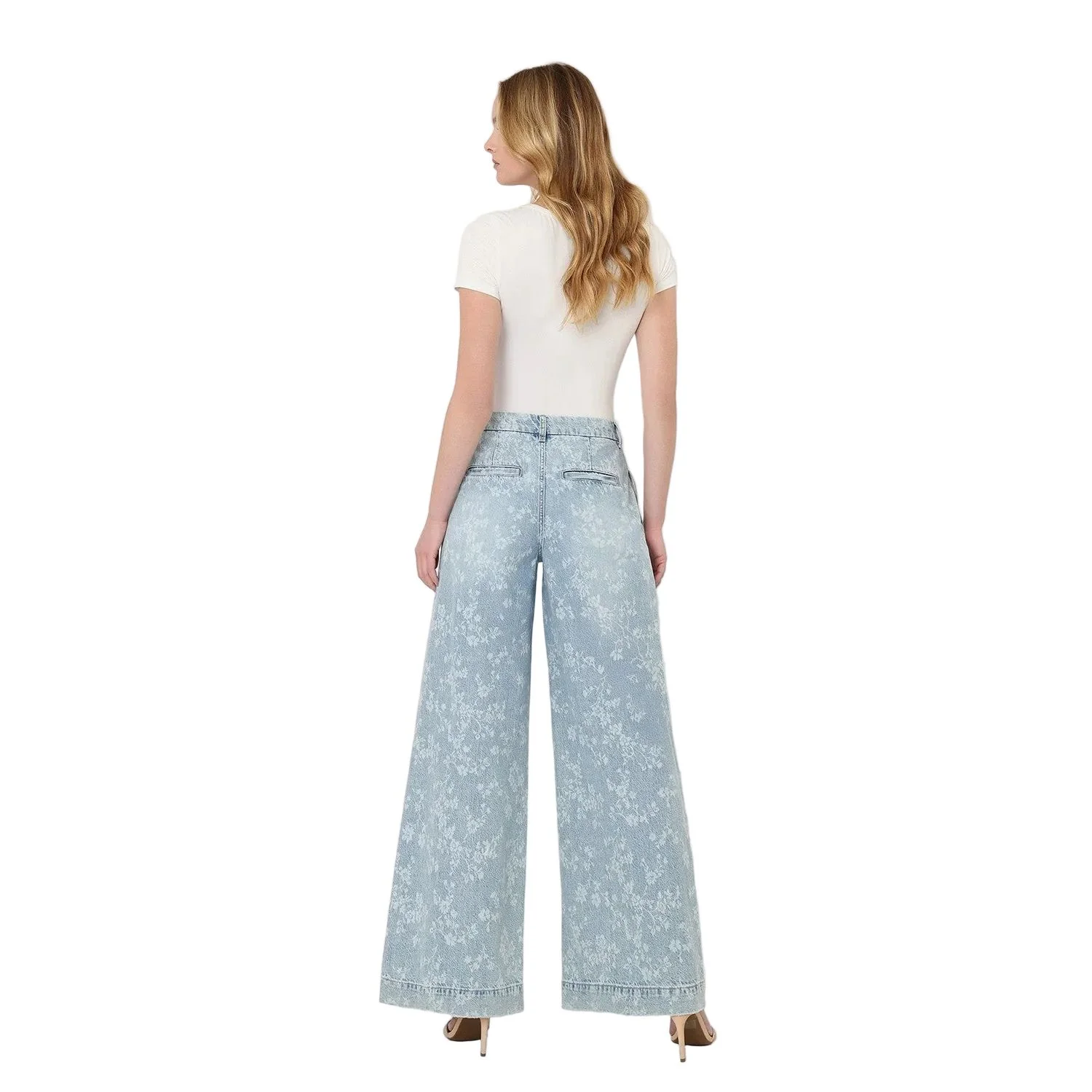Women's Flying Monkey Super High Rise Floral Print Pleated Wide Leg Jean F9160SFP - Image 6