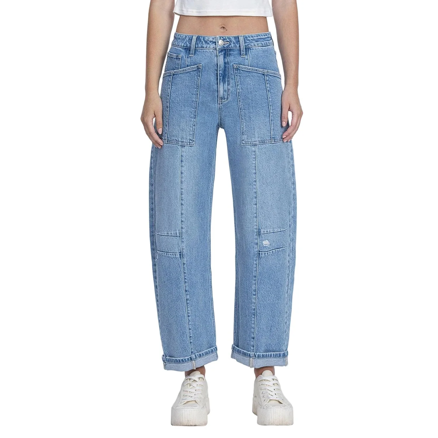 Women's Flying Monkey Super High Rise Patch Pocket Cuffed Barrel Jeans F9134