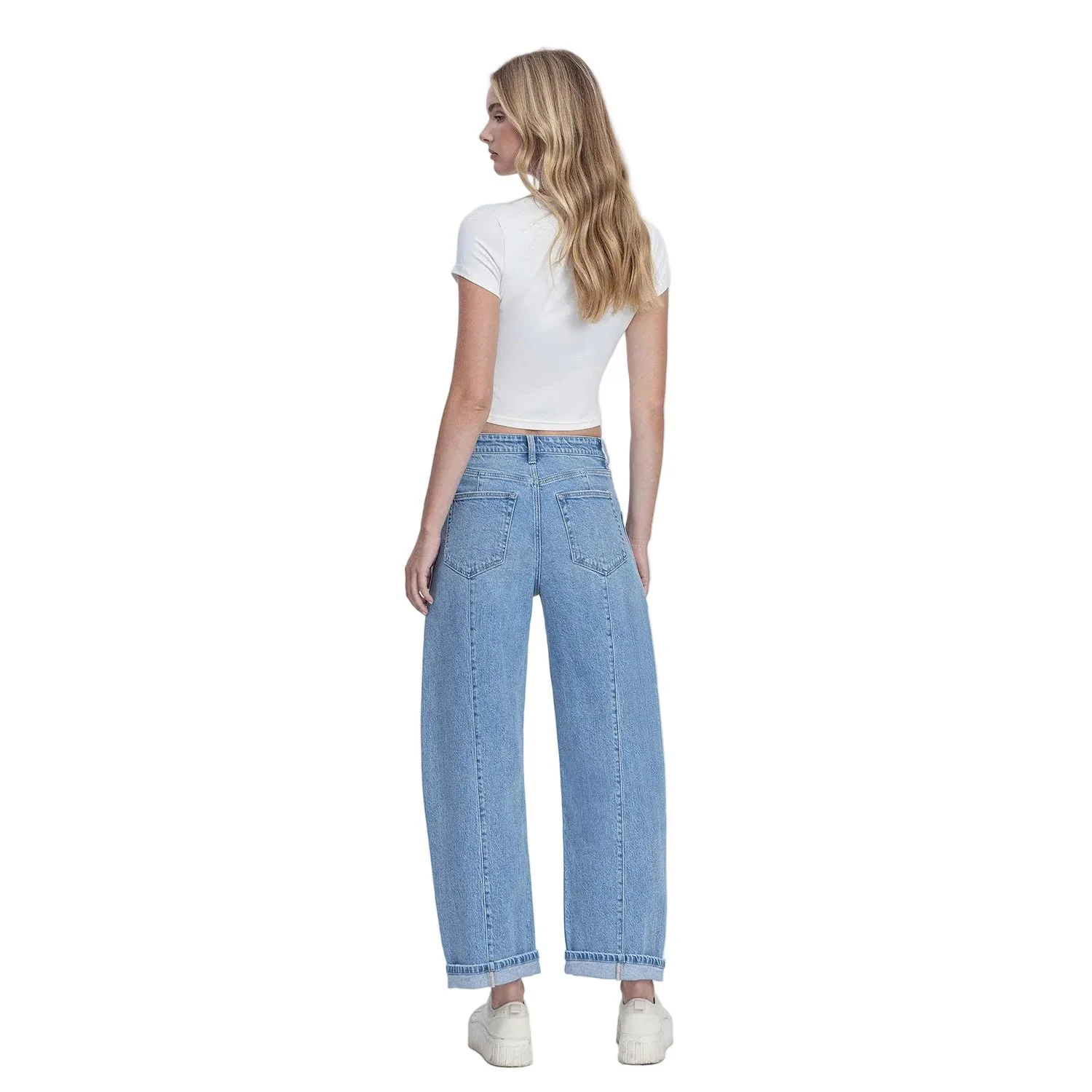 Women's Flying Monkey Super High Rise Patch Pocket Cuffed Barrel Jeans F9134 - Image 7