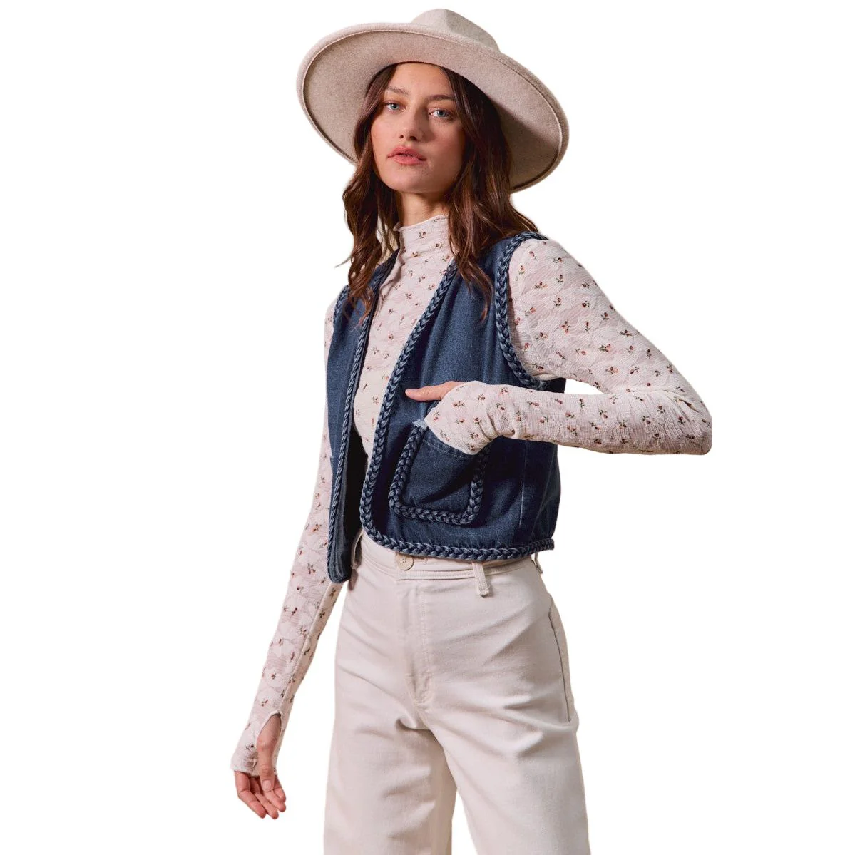 Women's Braided Denim Vest w/ Pockets - Image 5