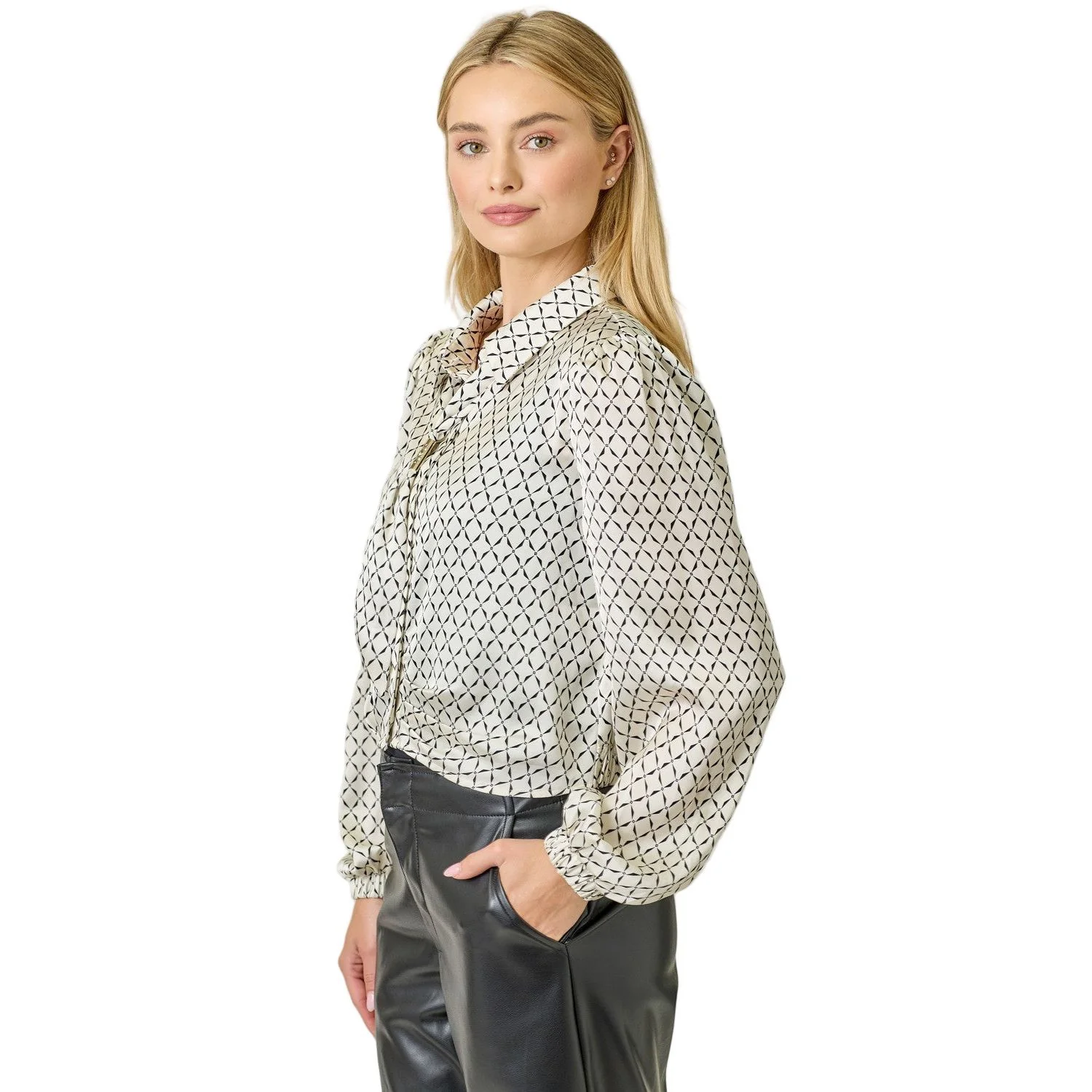Women's Geo Print Scarf Blouse - Image 4