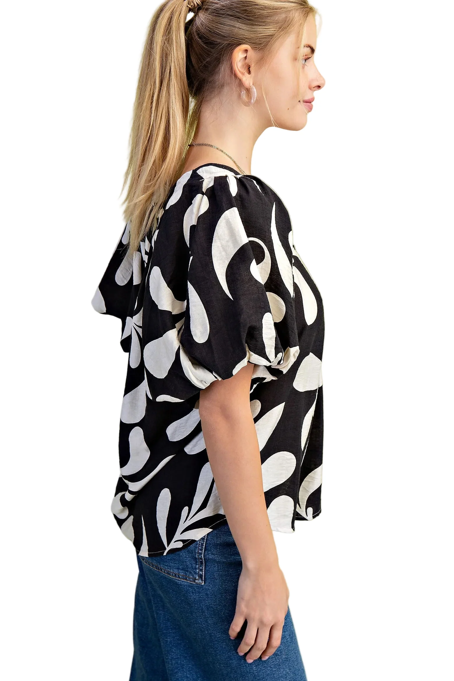 Women's Gigio Olive Or Black Mix Printed Slit Neck Top - Image 10