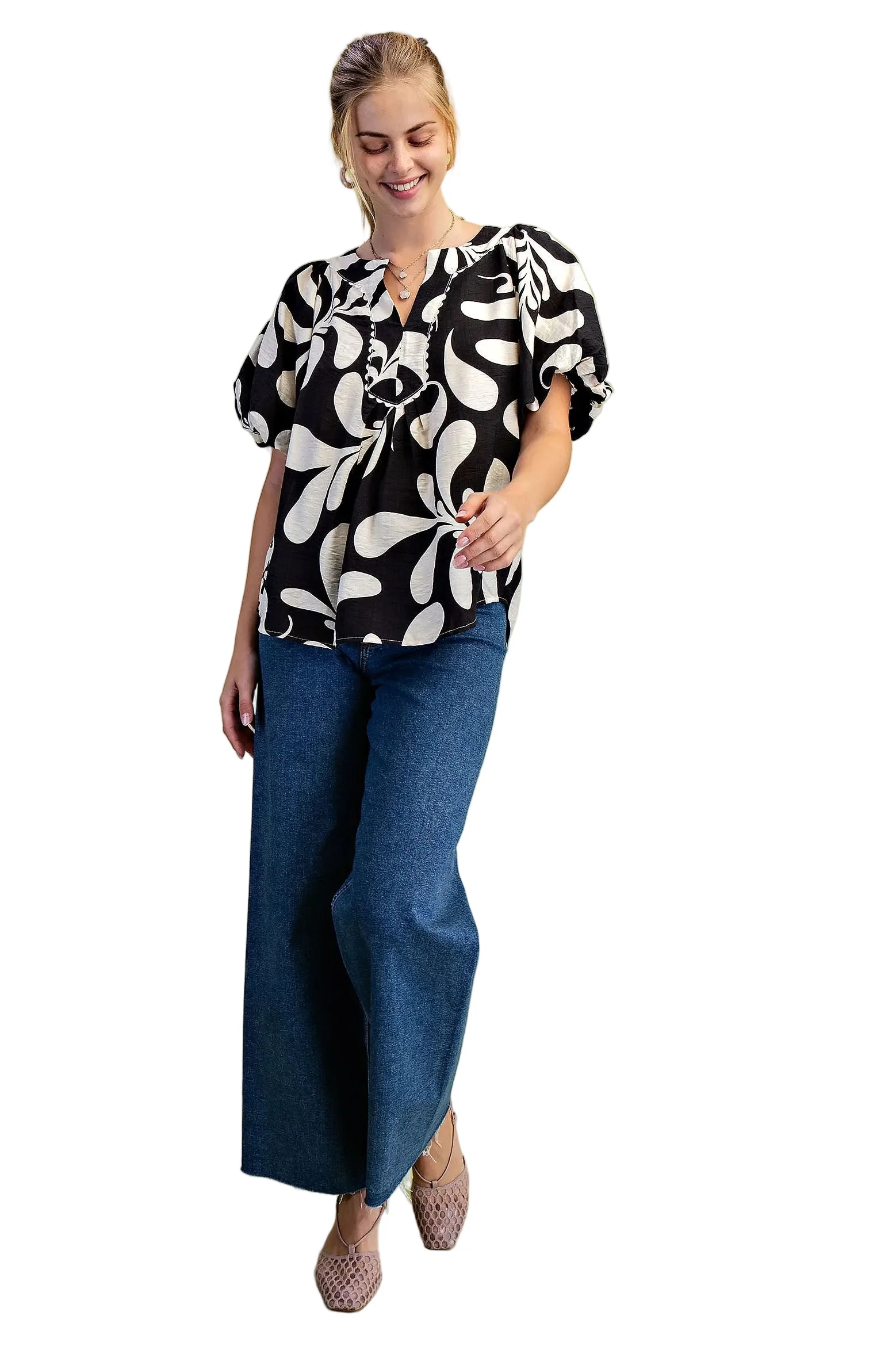 Women's Gigio Olive Or Black Mix Printed Slit Neck Top - Image 12